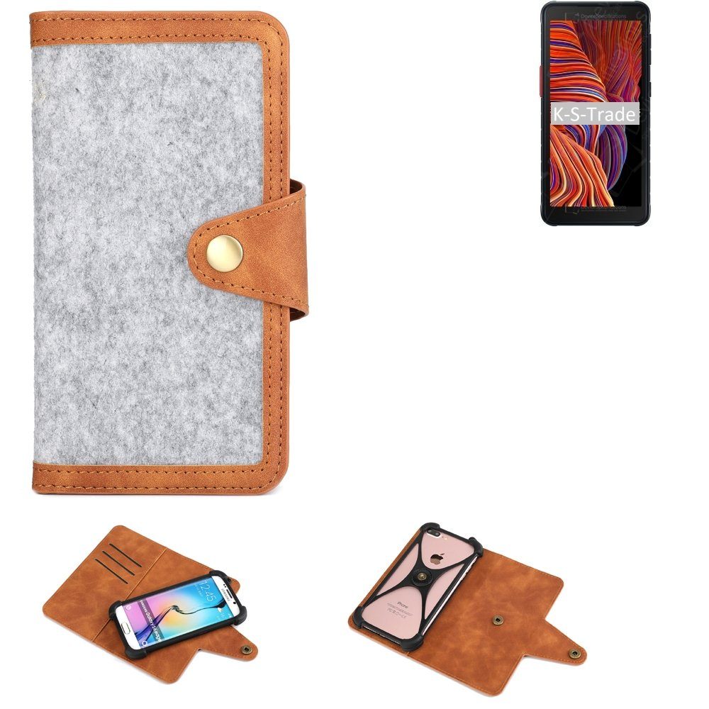 K-S-Trade Handyhülle für Samsung Galaxy XCover 5, Handyhülle Schutzhülle Filz-Hülle Kunst-Leder hellgrau braun