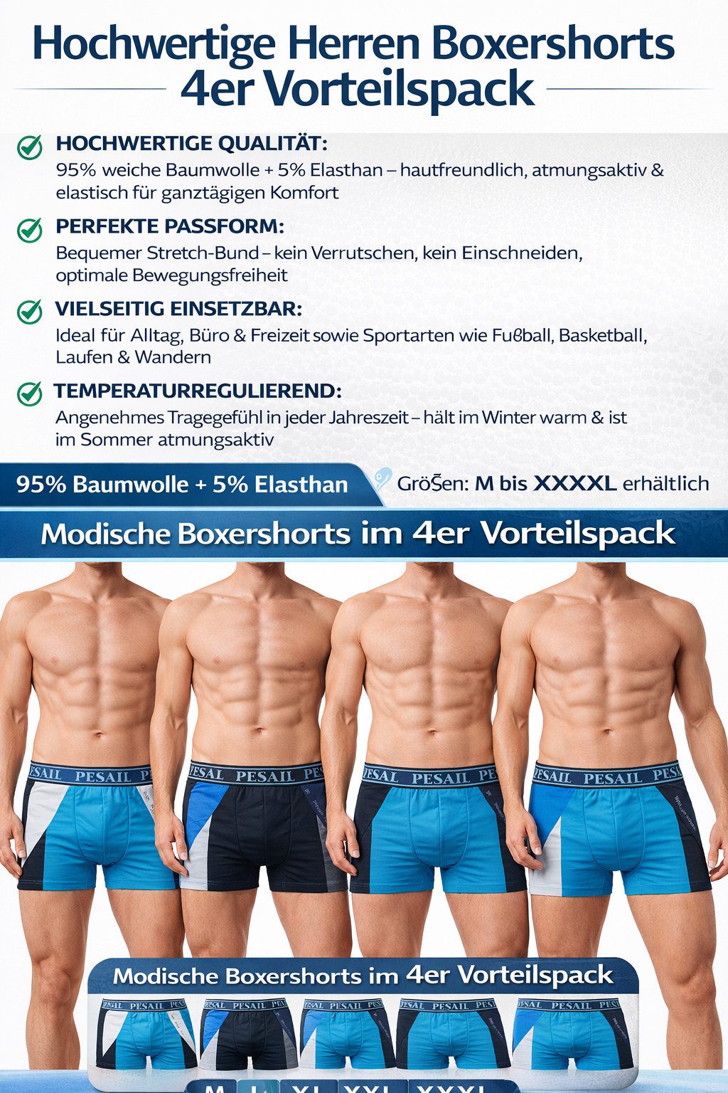 DDOnlineShop Boxershorts Herren 4er Pack – Baumwolle Stretch Unterwäsche (Spar-Set, 4er Pack) Premium Qualität GW55213 – Bild 4 von 5