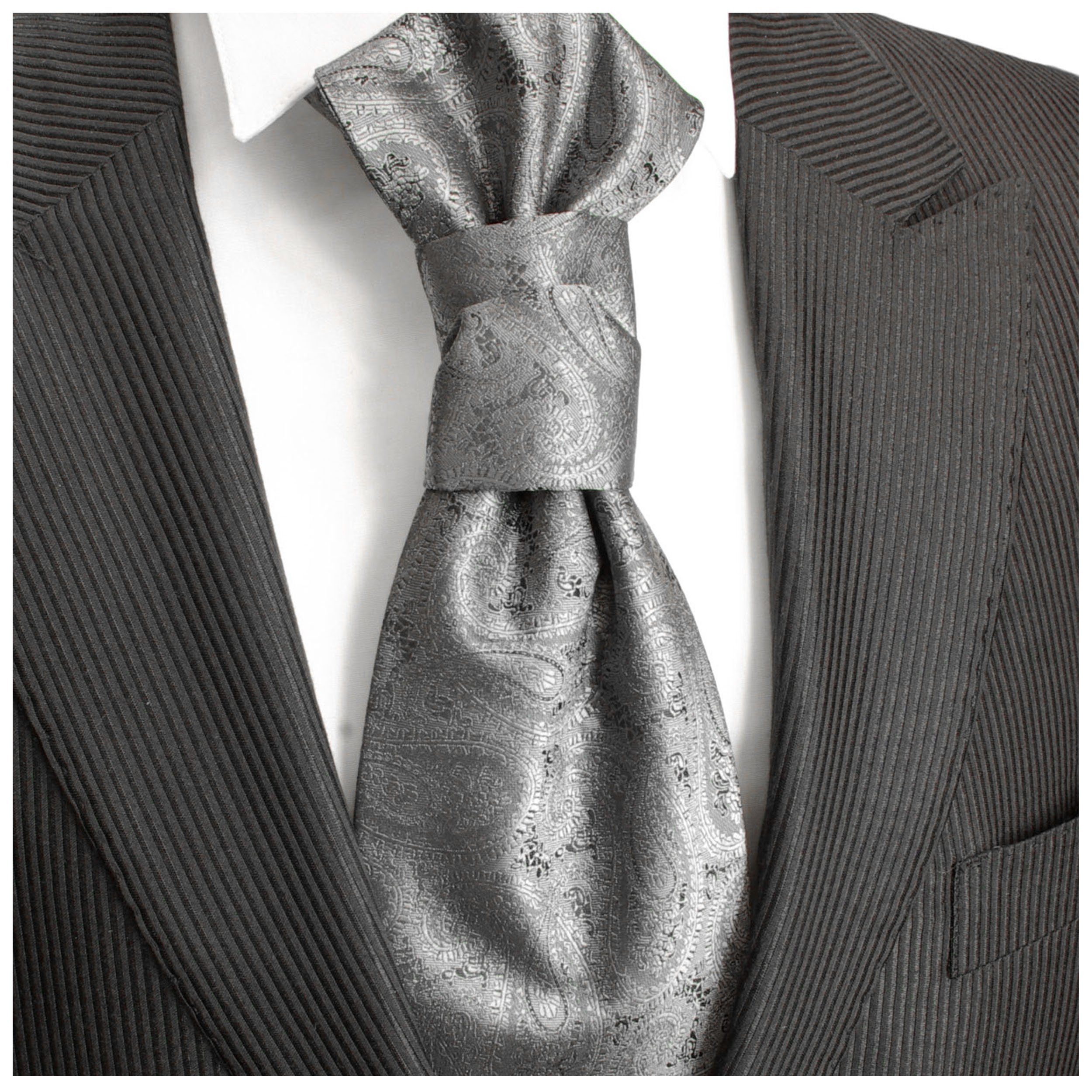 Paul Malone Krawatte Elegantes Herren Plastron paisley Hochzeitskrawatte - vorgebunden silber grau v30 – Bild 2 von 2