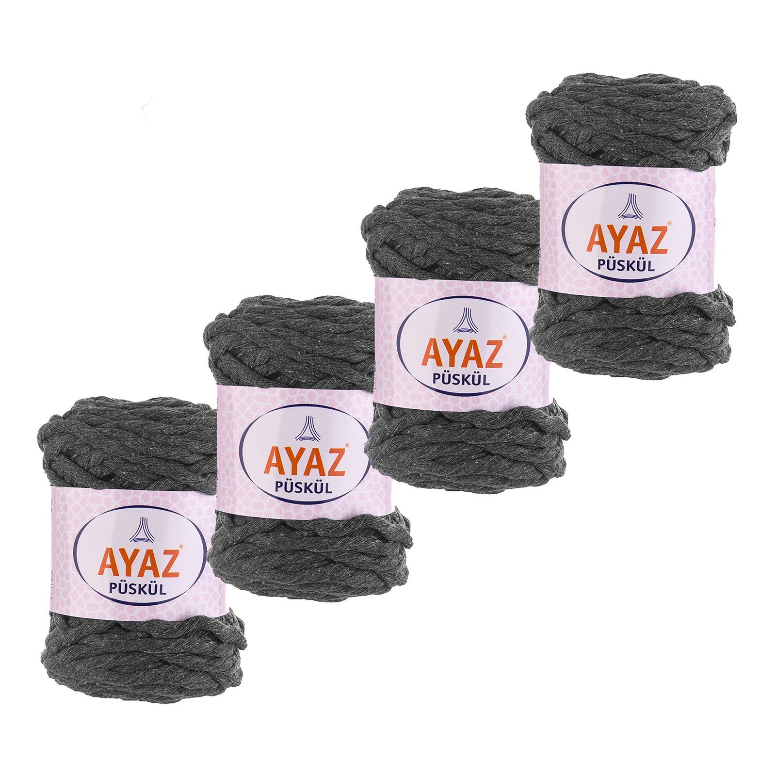 AYAZ 4 x 250g Strickgarn Püskül Strickwolle Häkeln Makramegarn Häkelwolle, 300 m (Paket, 5-St), 1193 dunkelgrau