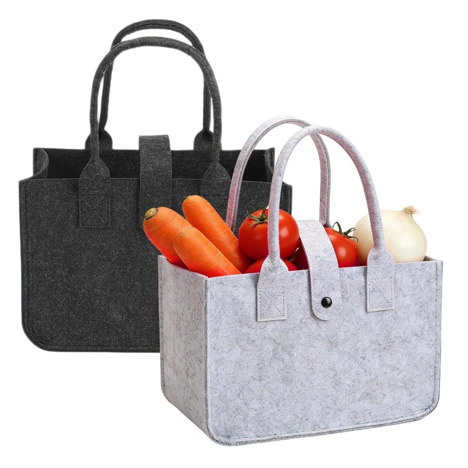 LuxusKollektion Einkaufsshopper Filztasche Shopper Groß Schwarz Hellgrau 2er-Pack