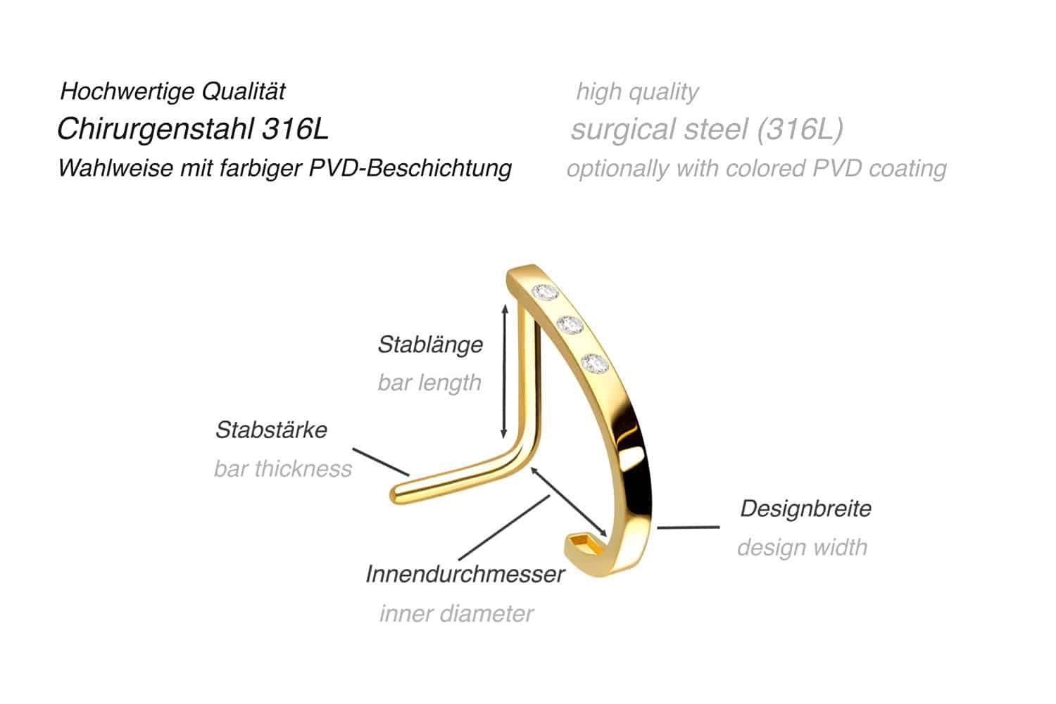 PIERCINGLINE Nasenpiercing Chirurgenstahl Nasenstecker 3 KRISTALLE günstig online kaufen