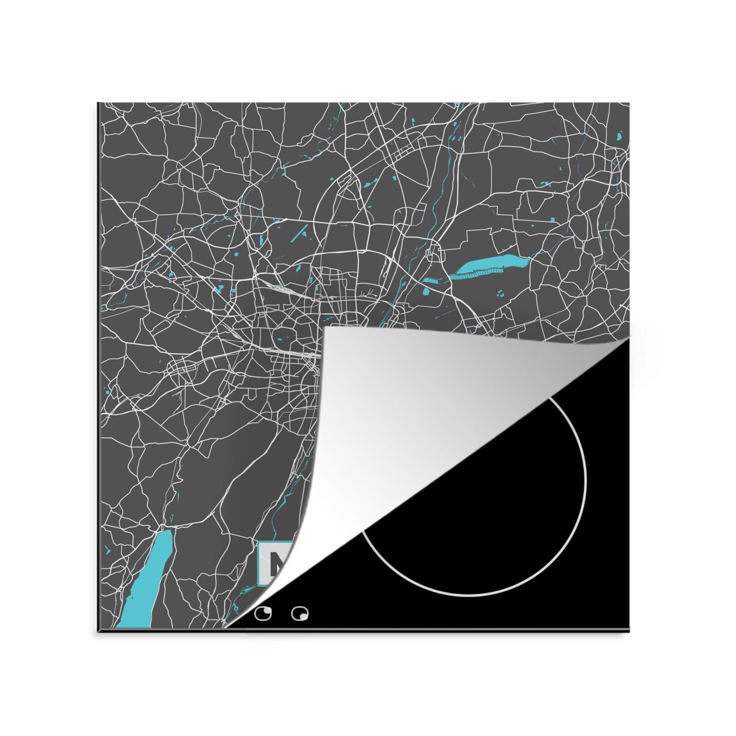 MuchoWow Herdblende-/Abdeckplatte München - Stadtplan - Blau - Karte - Deutschland, Vinyl, (1 tlg), 78x78 cm, Ceranfeldabdeckung, Arbeitsplatte für küche