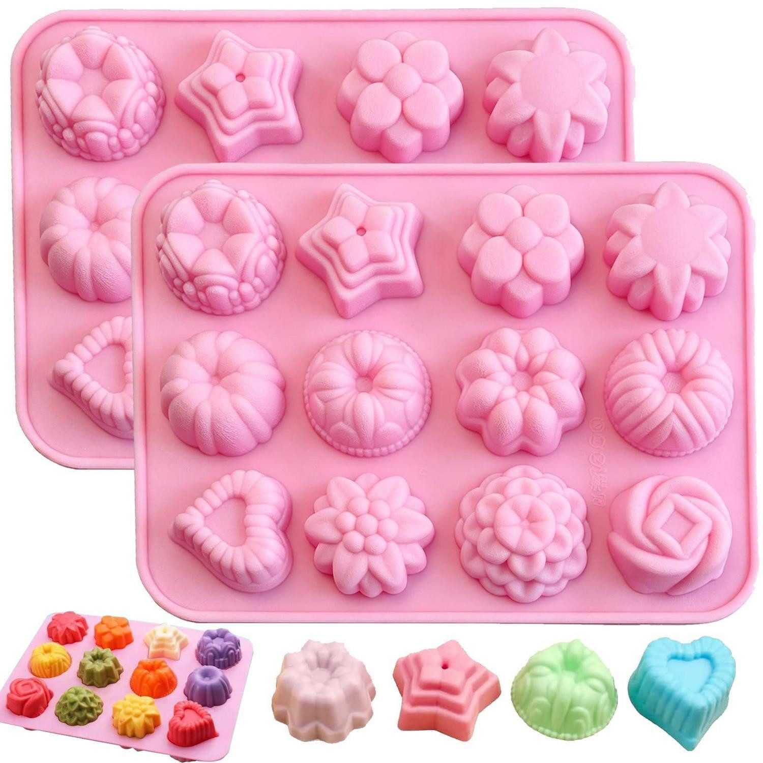 LuxusKollektion Gugelhupfform Mini Gugelhupfform Silikon 12er Set Rosa