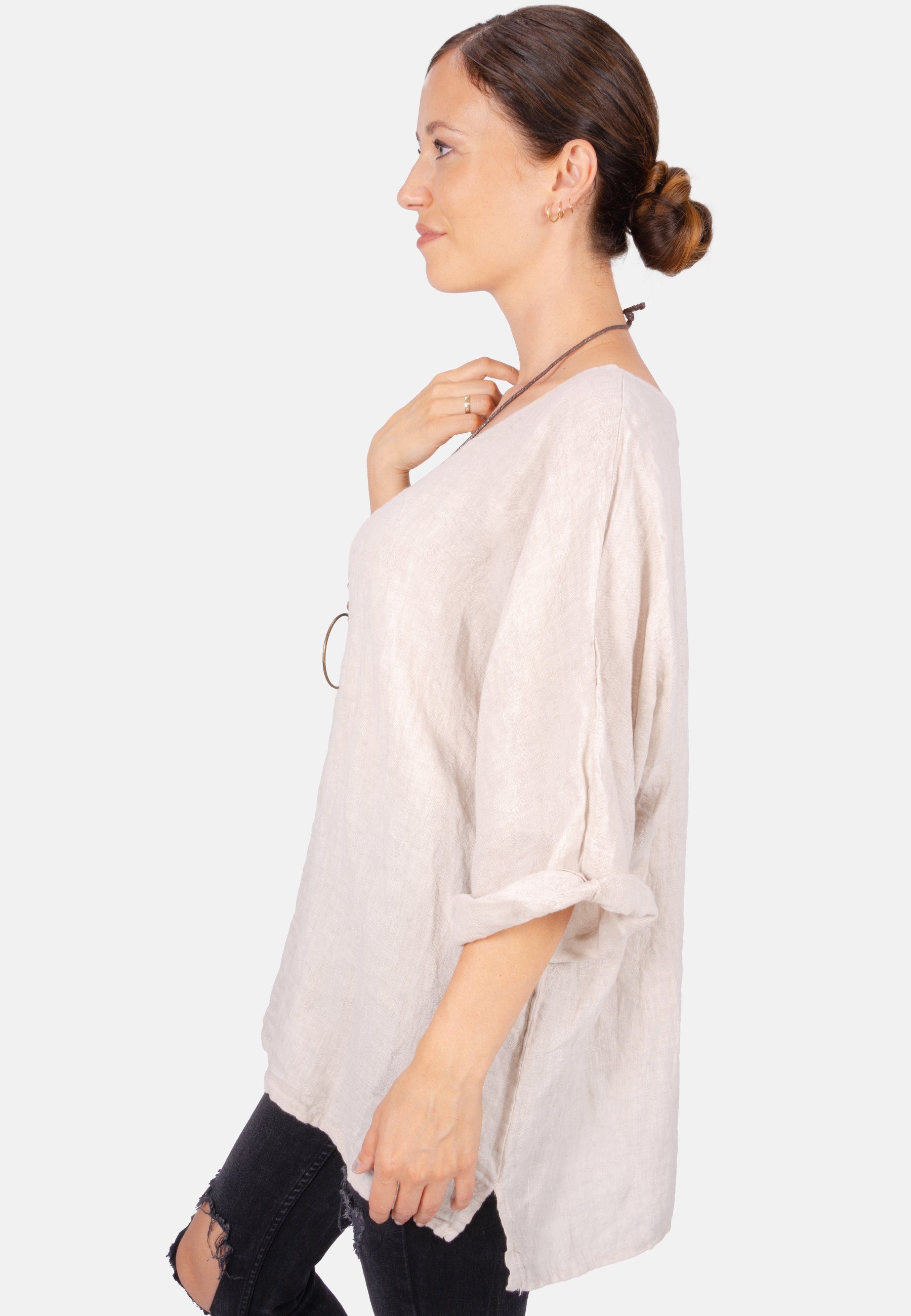 Seasons of April Kurzarmbluse LINA OVERSIZED Weit geschnittene Leinenbluse