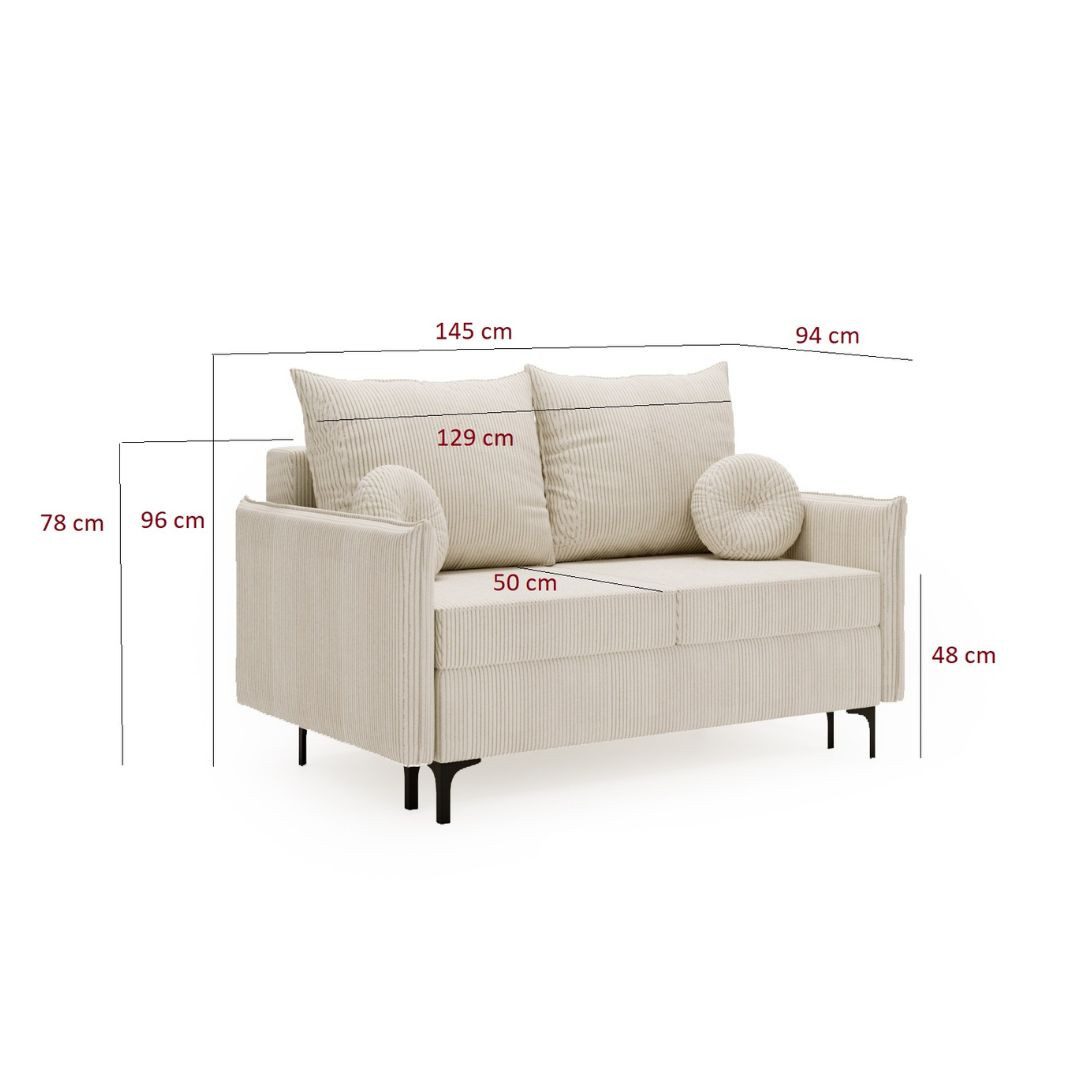 Compleo Schlafsofa für ein kleines Zimmer, Sofa 2-sitzer, Breite:145 cm LEO, bequem