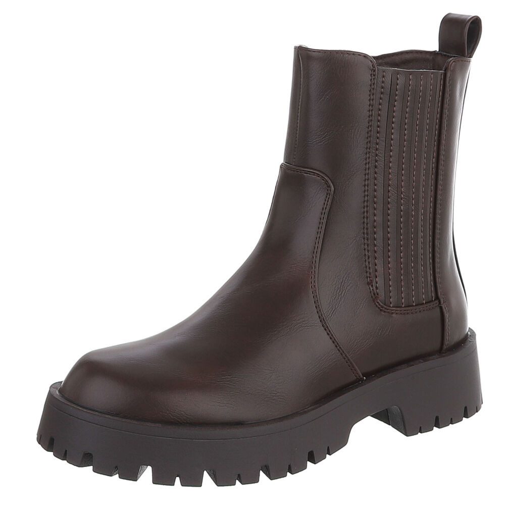 Ital-Design Damen Chelsea-Boot mit Profilsohle und Blockabsatz Plateaustiefelette (92355209) Blockabsatz Stiefeletten in Braun