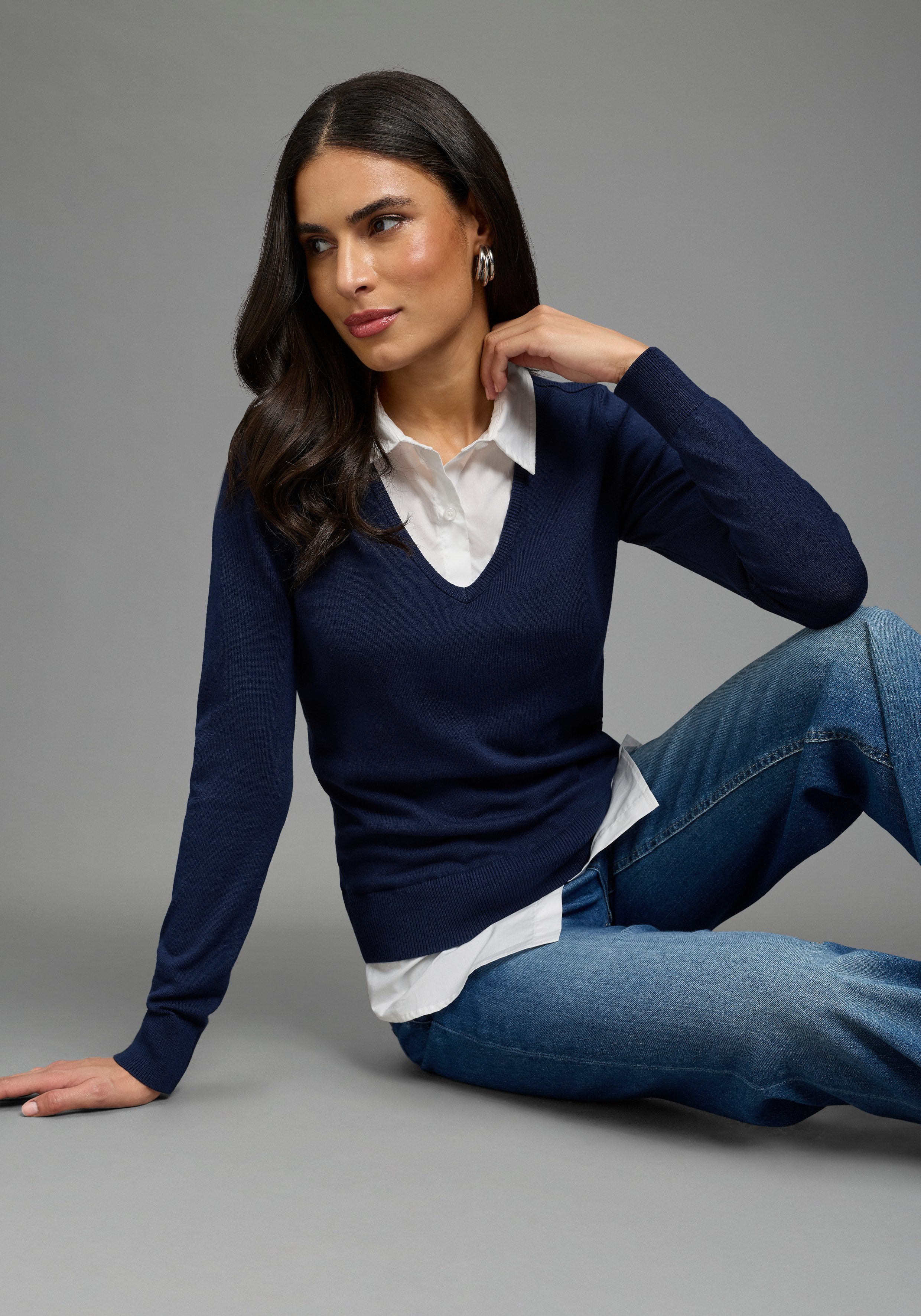 Laura Scott 2-in-1-Pullover mit Bluseneinsatz aus angenehmer Viskosemischung