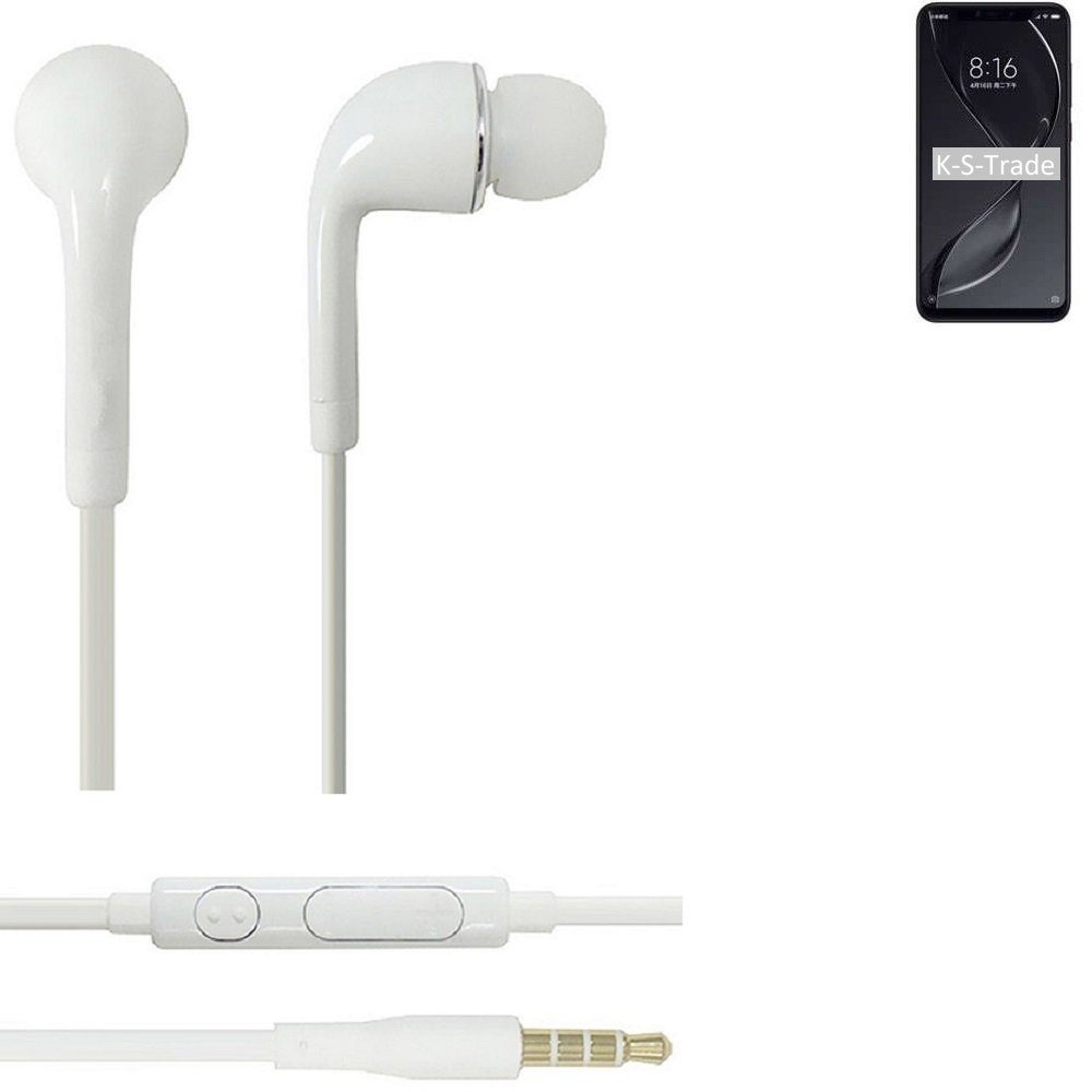 K-S-Trade für Xiaomi Redmi 8 Explorer In-Ear-Kopfhörer (Kopfhörer Headset mit Mikrofon u Lautstärkeregler weiß 3,5mm)