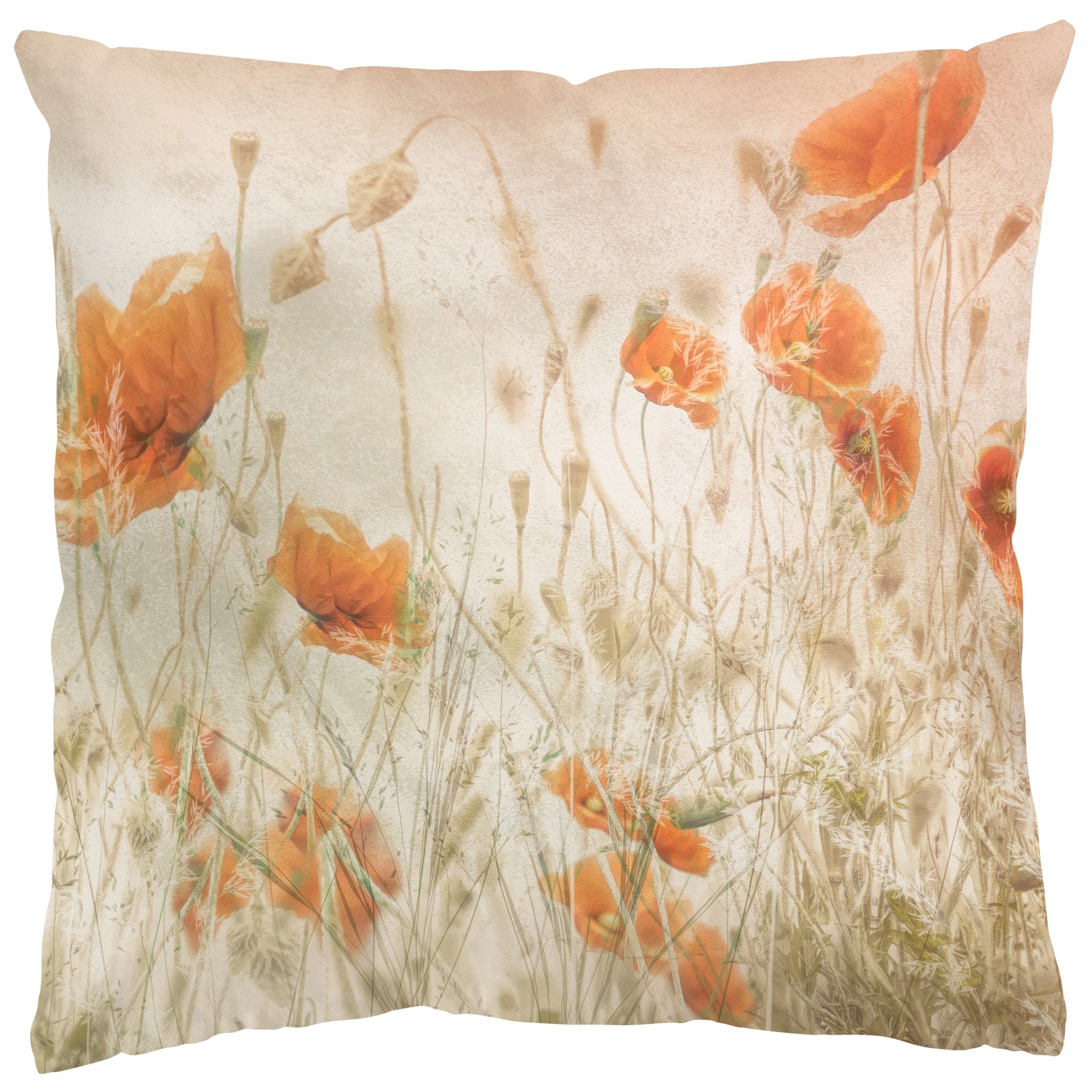 Bilderdepot24 Dekokissen draußen Kissenhülle/ Garten/ Outdoorkissen Kissenhülle beige Blumen Mo, Bezug mit / ohne Füllung Zierkissen Outdoor Sofa Bett