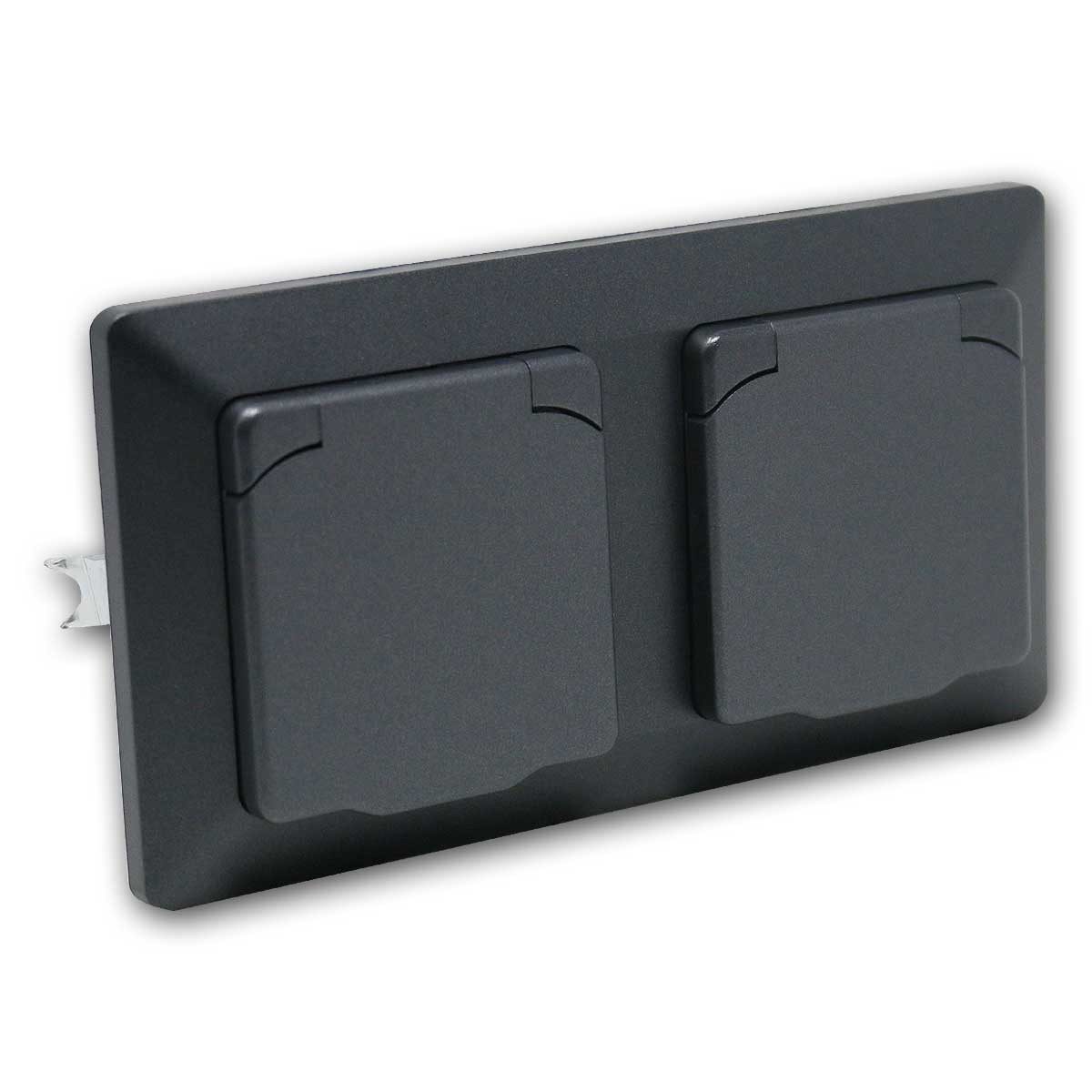 ChiliTec Unterputz-Steckdose MILOS Doppel Steckdose mit Deckel IP40 anthrazit