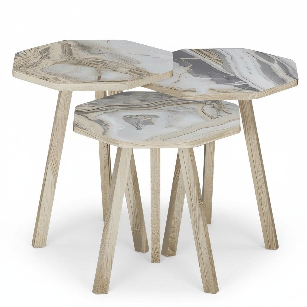 Xlmoebel Satztisch XLMOEBEL graues Holz-Couchtisch-Set mit modernem Design (Set, 3-teilig), Made in Europa