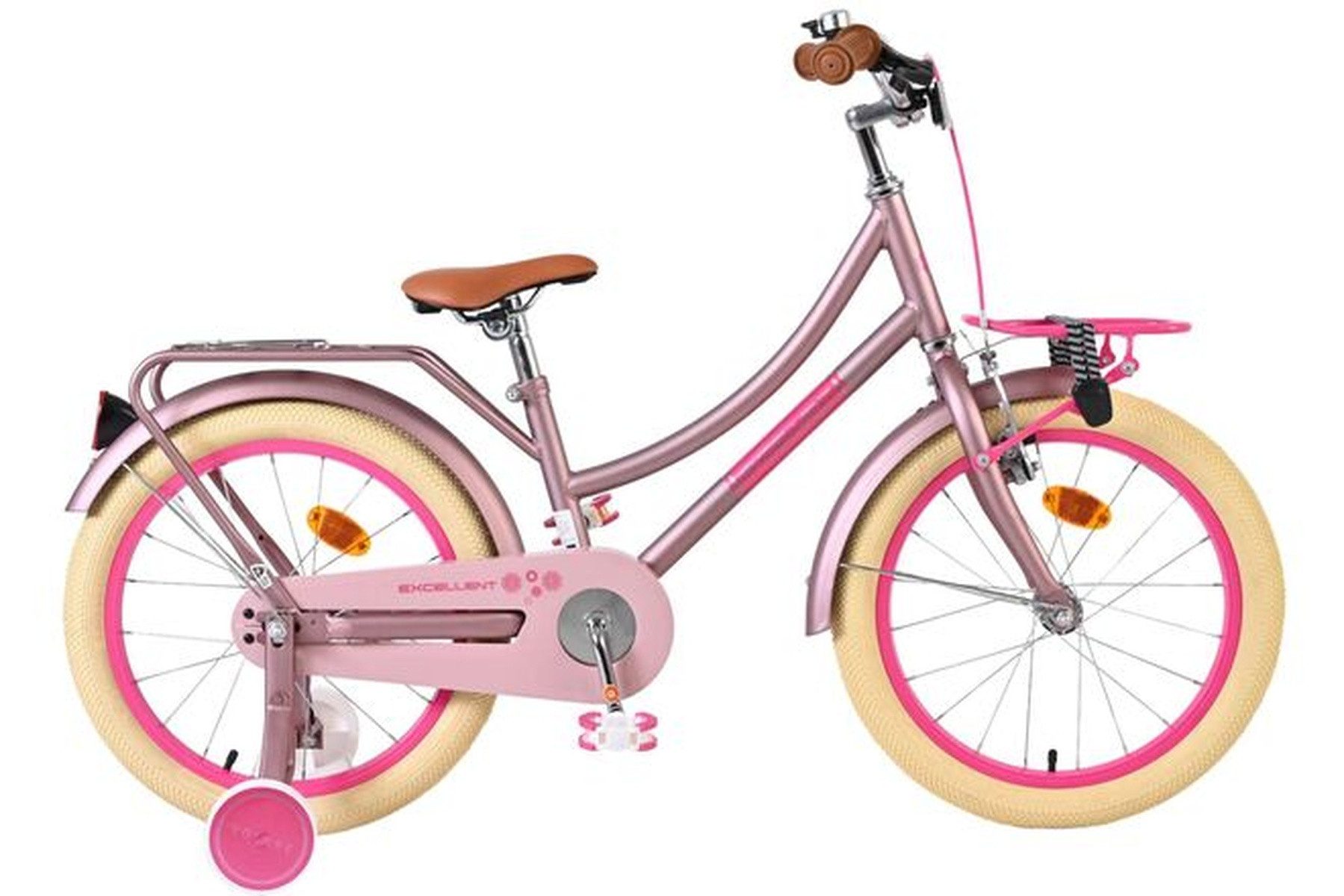 Volare Kinderfahrrad Excellent Kinderfahrrad - Mädchen - 18 Zoll - Mattrosa, Geschlossener Kettenschutz, Luftreifen, abnehmbare Stützräder