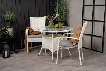 ebuy24 Garten-Essgruppe Volta Gartenset Tisch Ø90cm und 2 Stühle Anna weiß, (3-tlg)