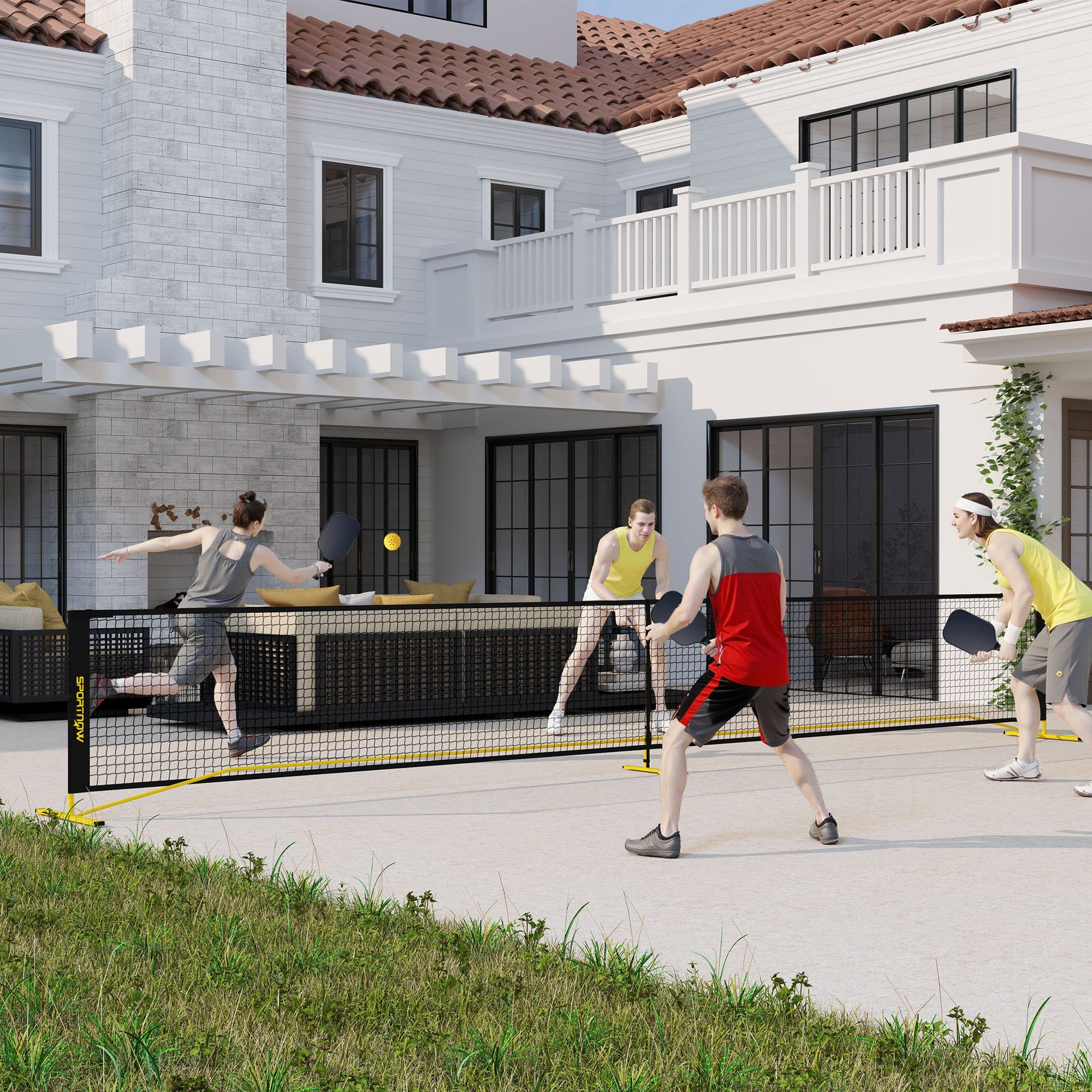 SPORTNOW Pickleballnetz Pickleball-Netzsystem mit Tragetasche (1-St), Metallrahmen für Innen- und Außenbereich