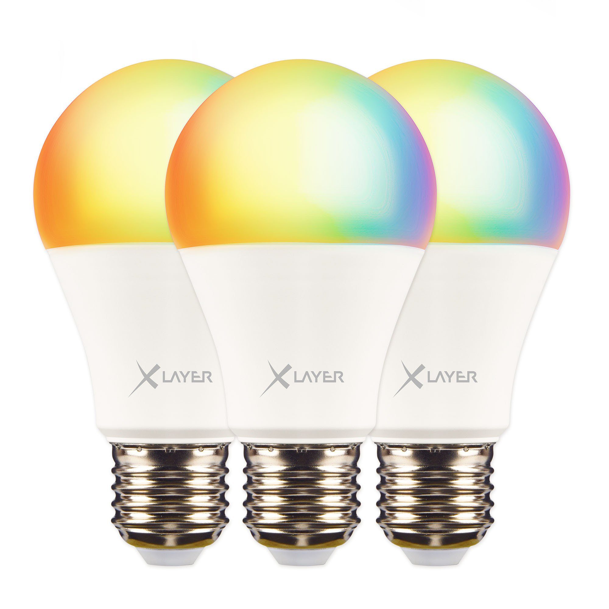 XLAYER Smarte LED-Leuchte WLAN LED 3er Mehrfarbig Lampe Dimmbar 9W Pack, Smart E27 Echo