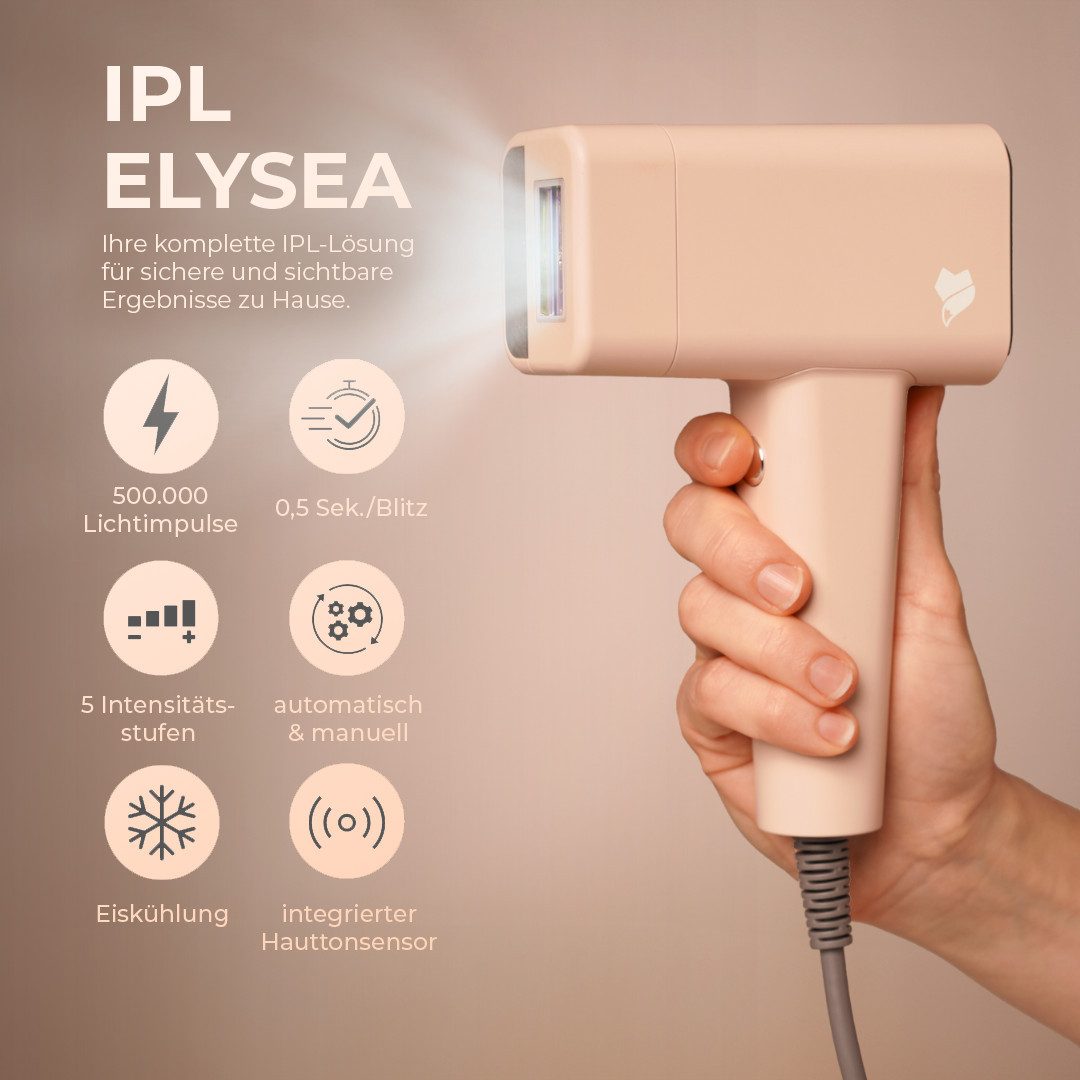 Vulpés IPL-Haarentferner Elysea, Ultraschnelle Enthaarung mit Hauttyp-Erkennung, 3J-Garantie, 1× IPL Elysea, Schutzbrille, Rasierer & digitale Anleitung (QR-Code), Ultraschnell 1,5 Blitze/s, Hauttonsensor, Kühlung, 500.000+ Impulse
