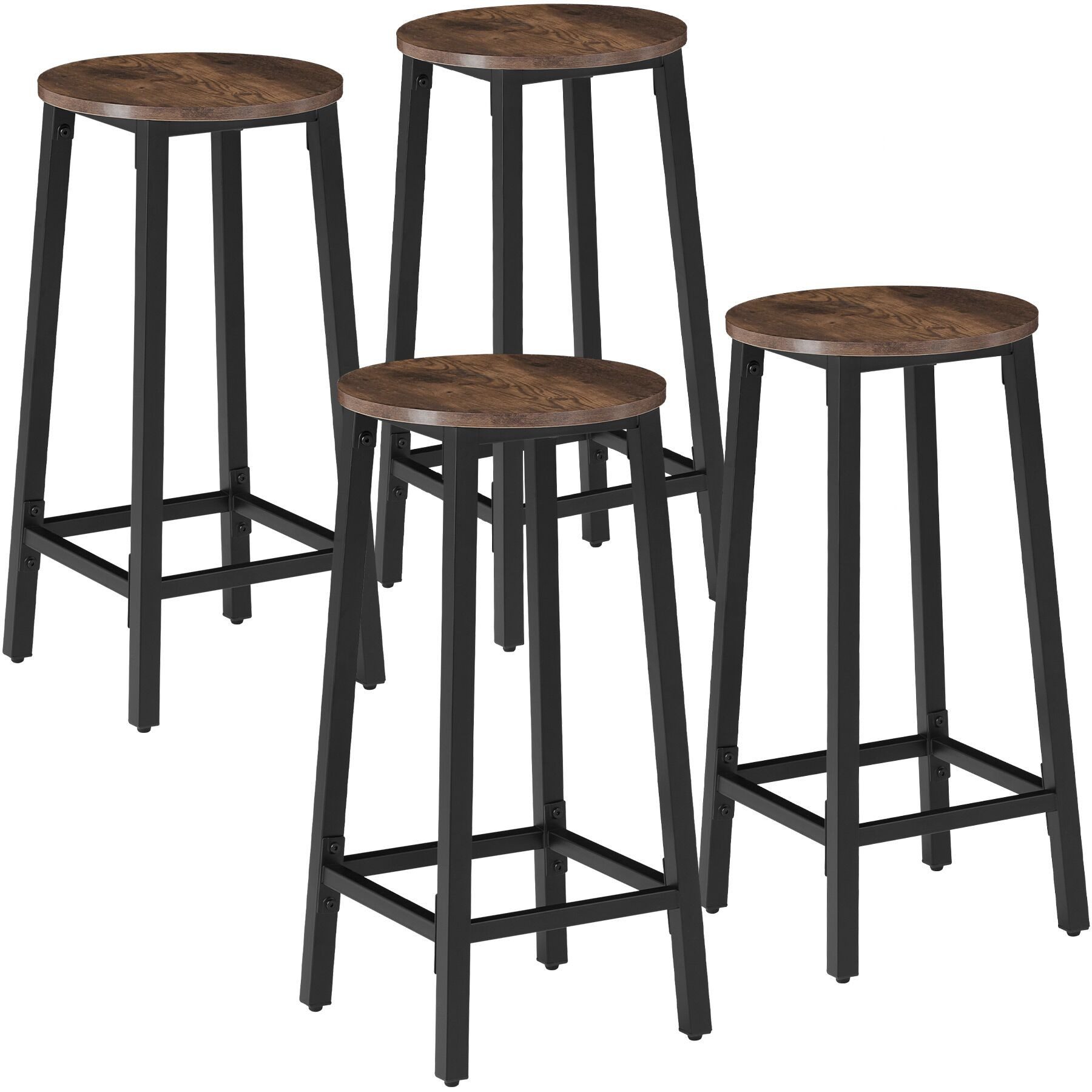 tectake Barhocker Barstühle mit Fußstützen aus Holz und Stahl, Sitzhöhe 66 cm (Bistrohocker Corby, in Industrial Holz dunkel, rustikal), mit höhenverstellbaren Kunststofffüßen