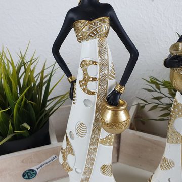 Aspinaworld Dekofigur Afrikanische Dekofigur Frau mit Gold, weißem Kleid 31 cm 2er Set