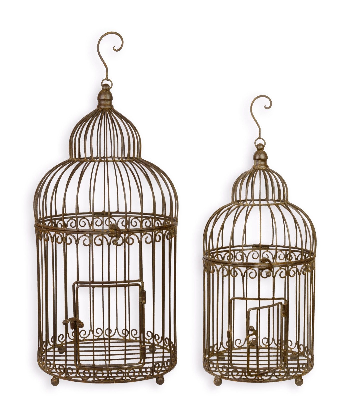 Aubaho Dekoobjekt Paar Vogelkäfig aus Eisen - braun Replikat Retro Design Dekoration