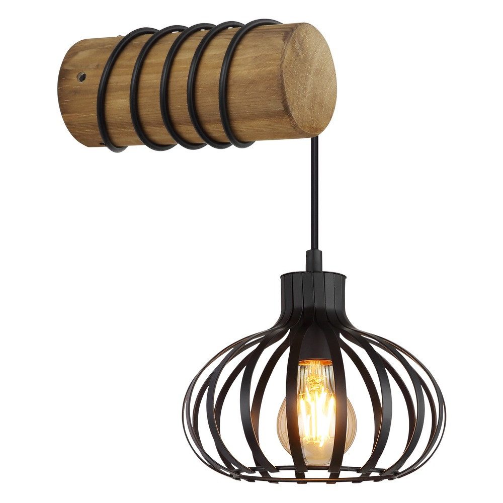 GLOBO LIGHTING Wandleuchte, Leuchtmittel nicht inklusive, Wandleuchte Holz braun mit Schalter Steckdose E27 H 40 cm