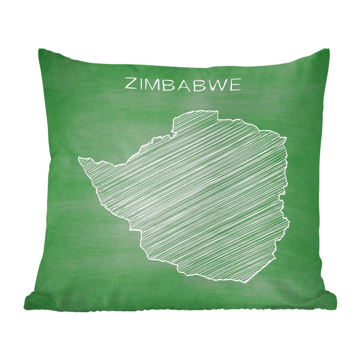 MuchoWow Dekokissen Eine Illustration von Simbabwe auf einer grünen Kreidetafel, Zierkissen mit Füllung für Wohzimmer, Schlafzimmer, Deko, Sofakissen
