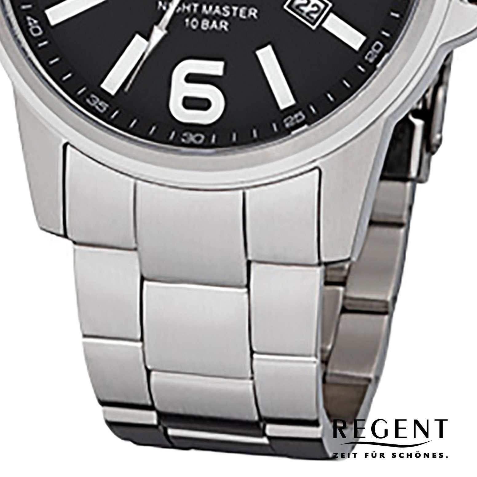 Regent Quarzuhr Regent Herren-Armbanduhr silber Edelstahlarmband 40mm), (ca. Analog, Herren groß rund, Armbanduhr
