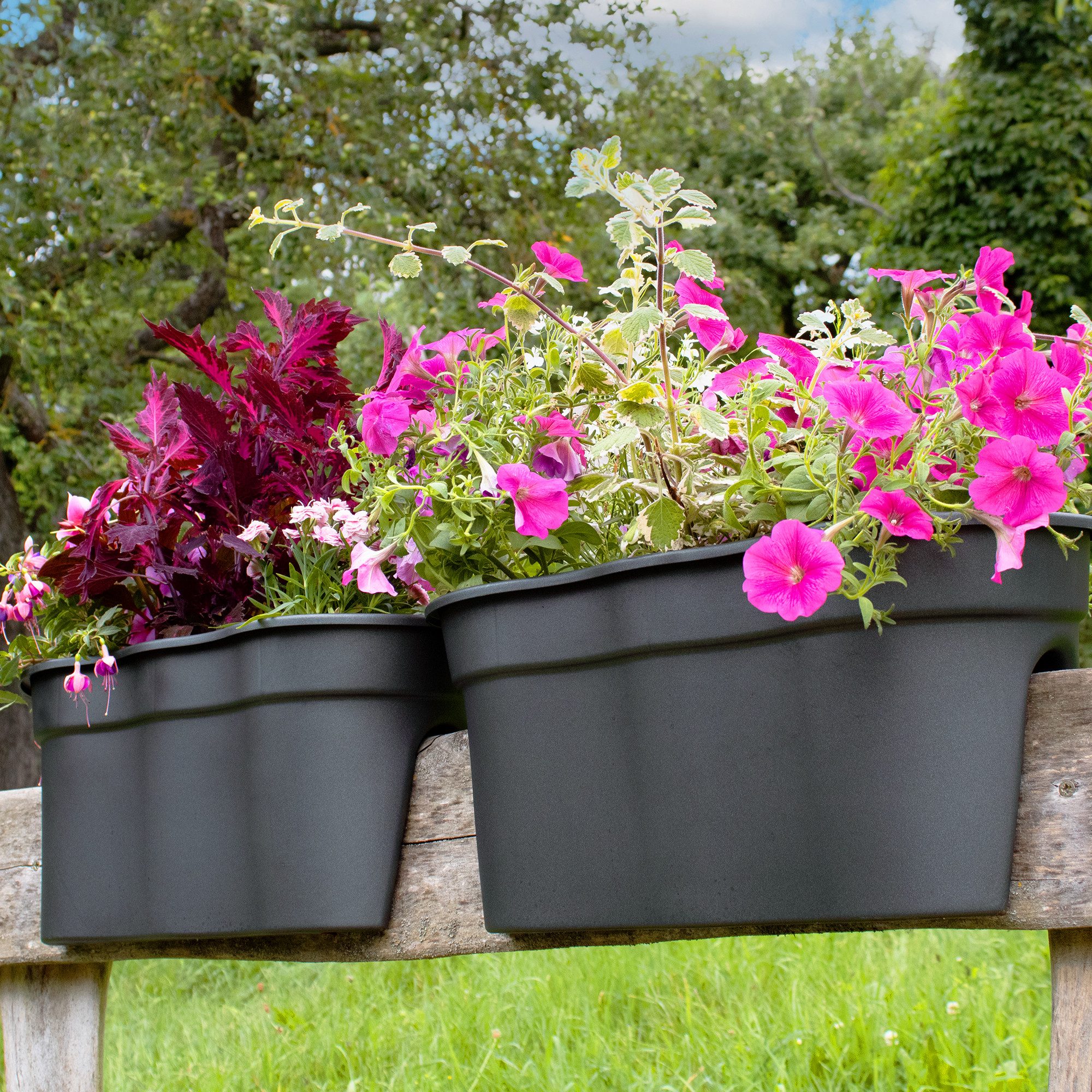 NYVI Blumenkasten Blumenkasten mit Halterung Flowerclip für Geländer XL