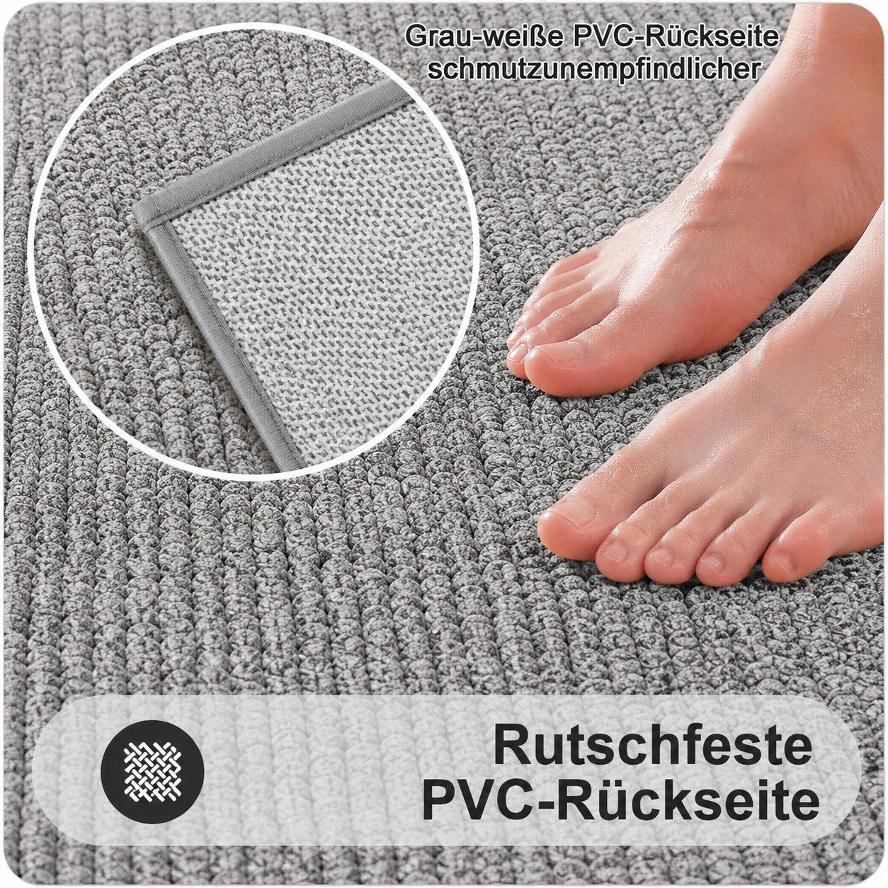 ibettertec Badematte Duschmatte Badezimmerteppich, 40x60cm Badematte rutschfest, Super Saugfähige Badematten & Badteppiche, schnell trocknend, Graue Badematte in Sisal-Optik, Badteppich Waschbar,Badezimmermatte für Dusche und Badewanne, Hellgrau