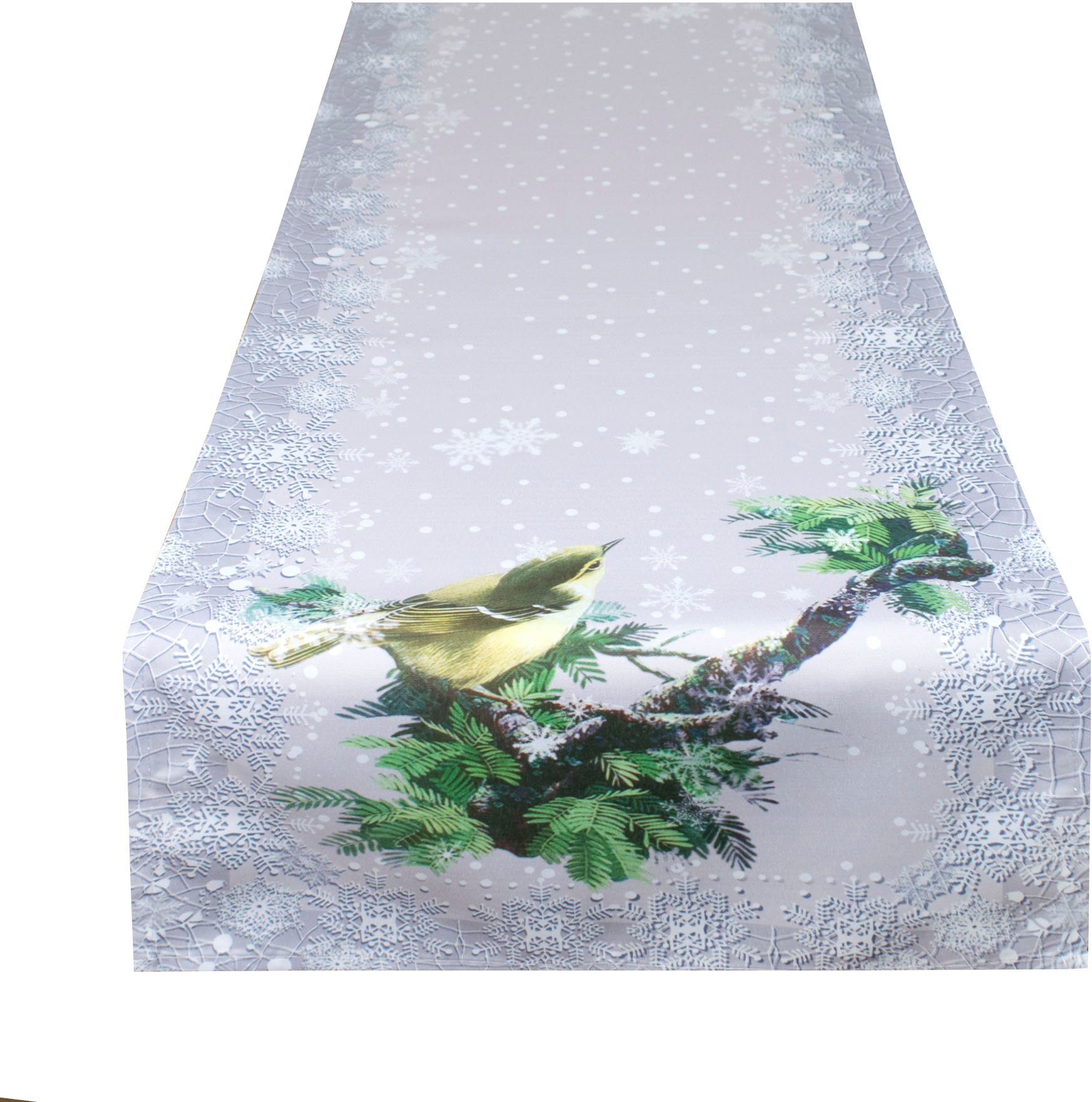 Delindo Lifestyle Tischläufer gedrucktes Stoff Wintervogel, blickdichter Design