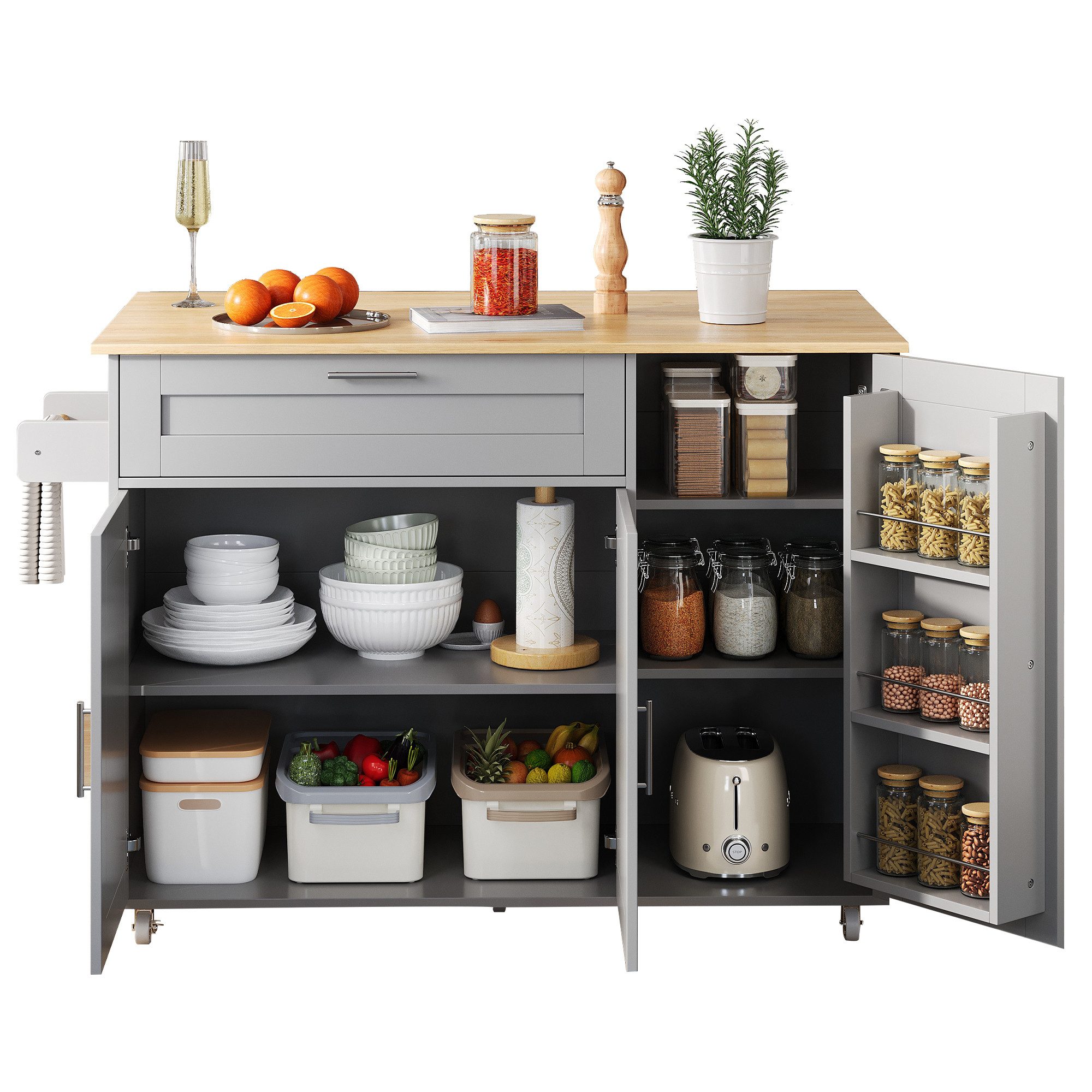 OKWISH Küchenwagen mit erweiterbarer Arbeitsplatte, Eiche günstig online kaufen