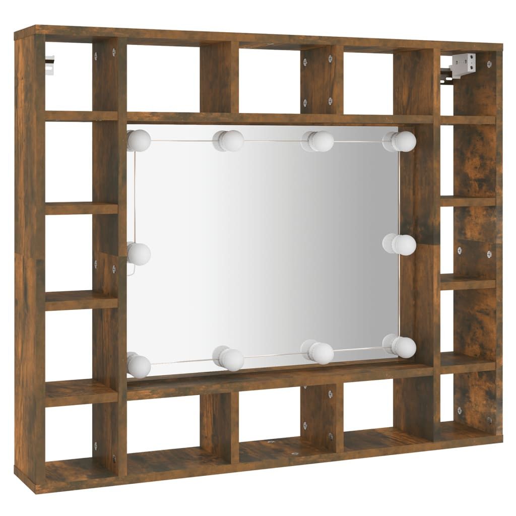 vidaXL Badezimmerspiegelschrank Spiegelschrank mit LED Räuchereiche 91x15x76,5 cm (1-St)