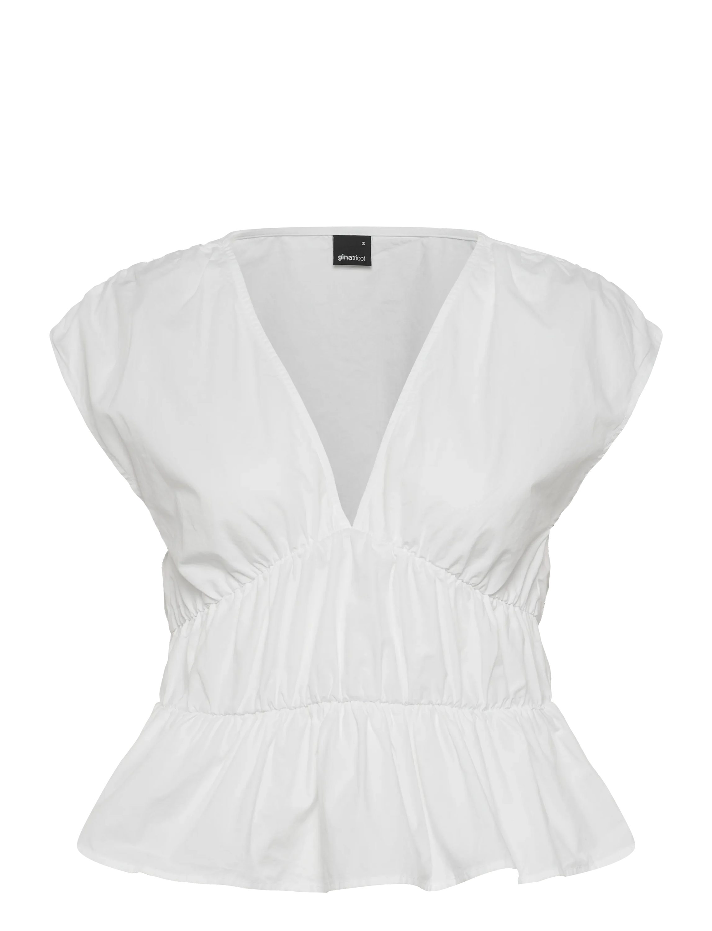 Gina Tricot Kurzarmbluse Peplum top - Kurzarmbluse Damen weiß V-Ausschnitt Baumwolle