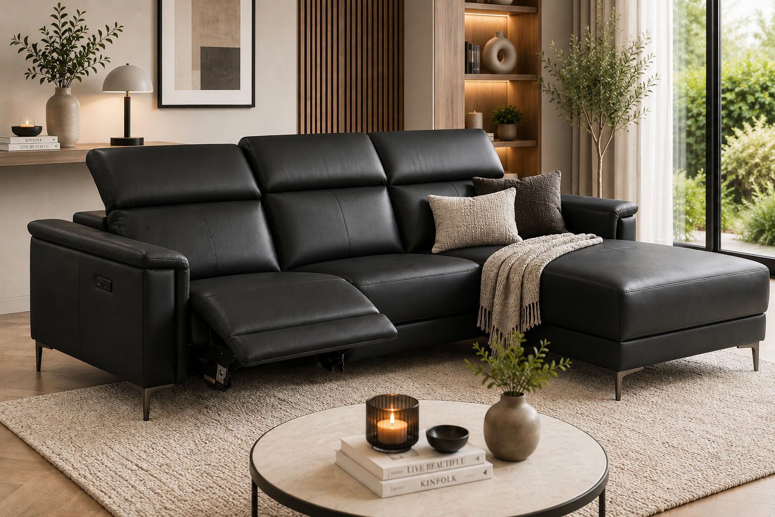 OTTO home Ecksofa LUND, Lederoptik, L-Form, 261cm, man./elektr. Relaxfunktion (USB-A), mit USB A-Anschluss bei elektrischer Variante und Kopfteilverstellung
