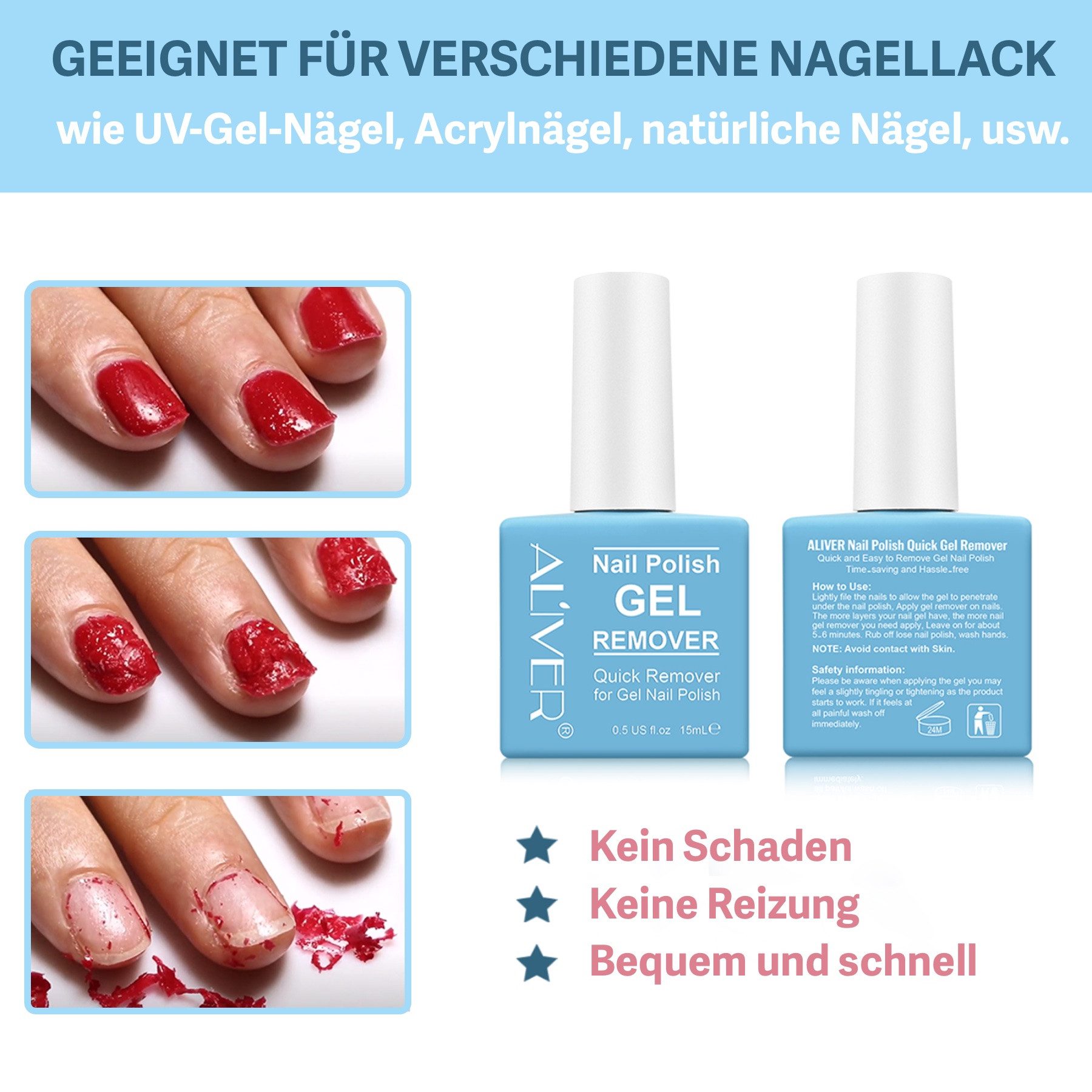 ALIVER Nagellackentferner Remover Gellack Entferner Gel Nail Polish Aliver, 1-tlg. – Bild 3 von 5
