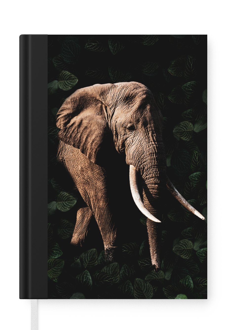 MuchoWow Notizbuch Elefant - Dschungel - Schwarz, Journal, Merkzettel, Tagebuch, Notizheft, A5, 98 Seiten, Haushaltsbuch