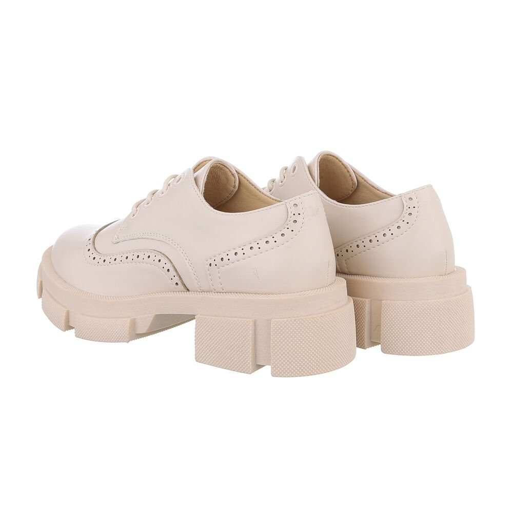Ital-Design Damen Schnürschuhe Freizeit Schnürschuh Blockabsatz Schnürer in Beige