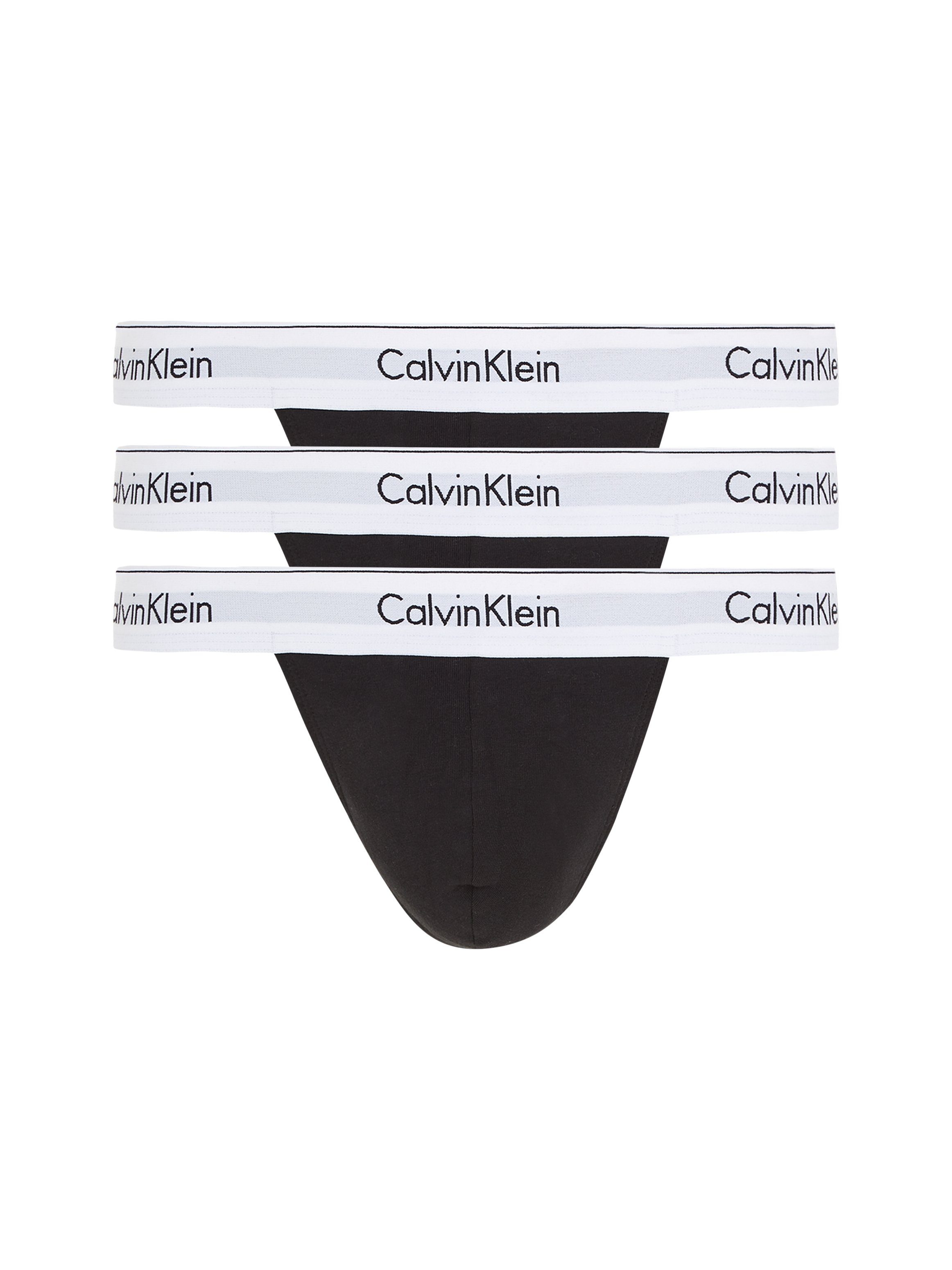 3-St., BLACK,_BLACK,_BLACK THONG Klein 3PK T-String Underwear (Packung, 3er-Pack) Logo-Elastikbund mit Calvin