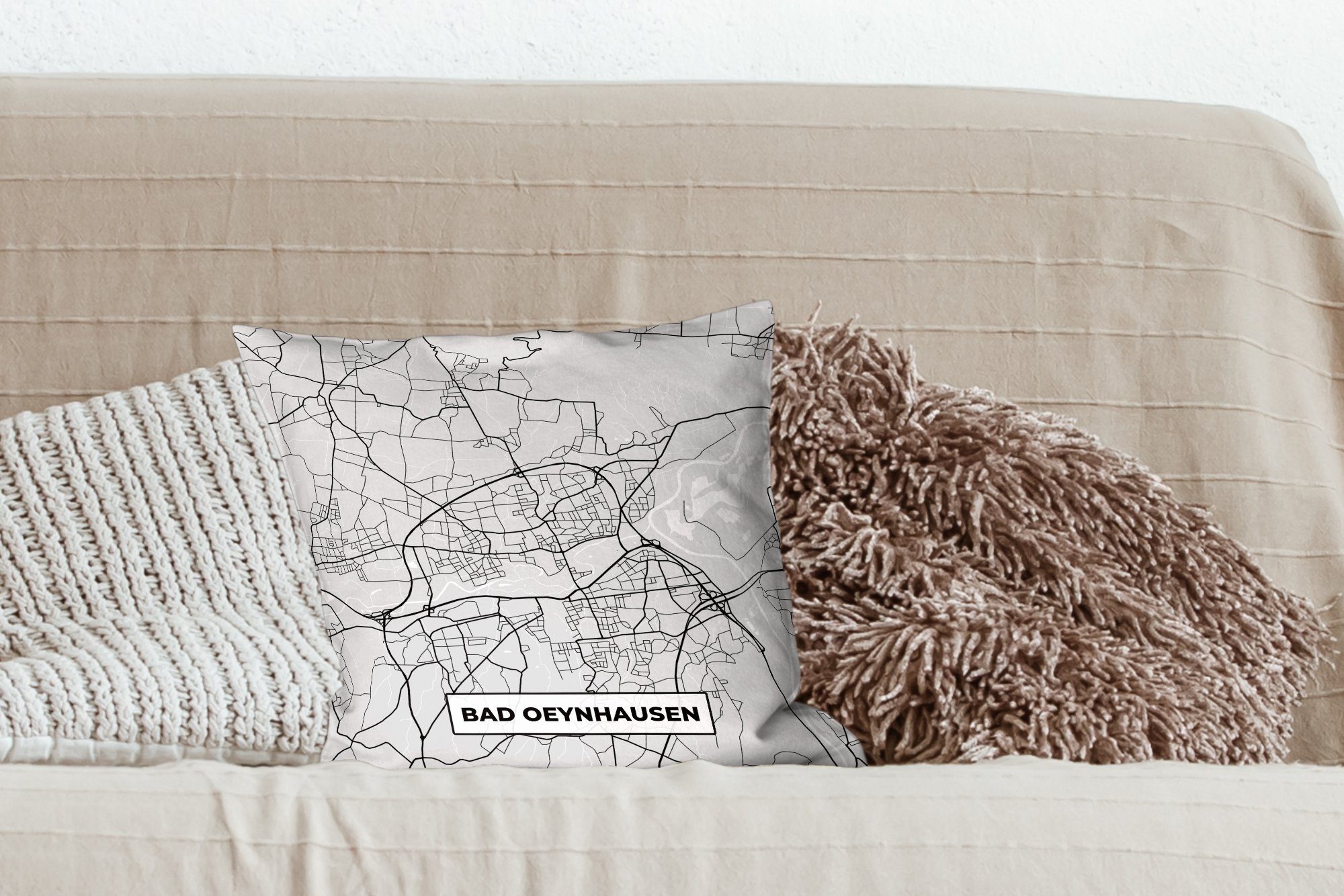 MuchoWow Dekokissen Stadtplan - Karte Oeynhausen Deko, Wohzimmer, Sofakissen Karte, - für Zierkissen Schlafzimmer, mit - Deutschland Füllung Bad von