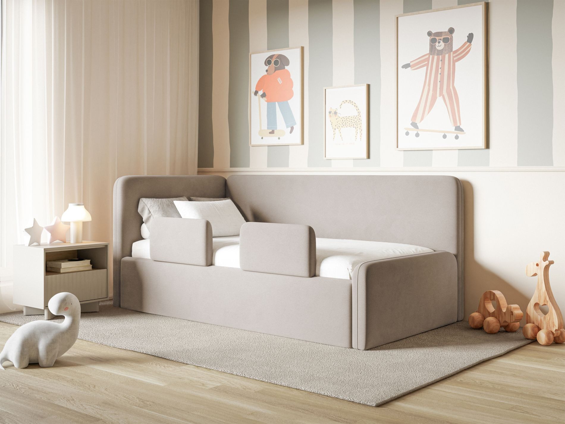 Selsey Kinderbett FANKO, Kinderbett mit Kopfteil, Rausfallschutz, Samt, 90x200 cm