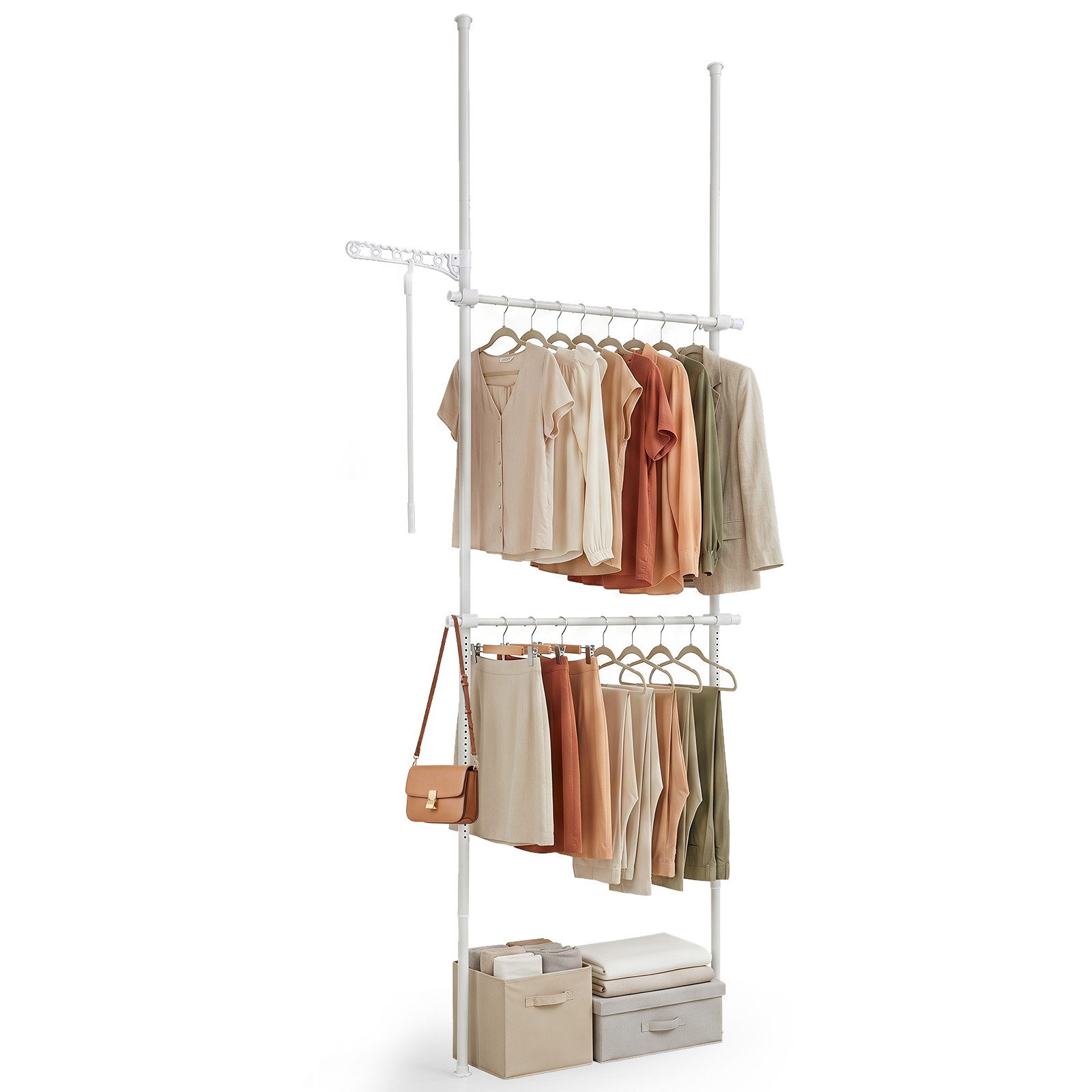 COSTWAY Kleiderständer Teleskopregal ohne Bohren Metall höhenverstellbar, 76-129 x 110-315 cm
