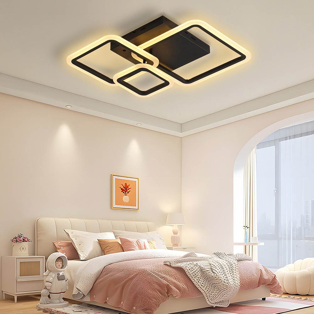 merry 2024 deckenleuchte led deckenleuchte dimmbar wohnzimmerlampe mit  fernbedienung, 3 quadrate - 48×48×11cm, 3000k-6000k,für wohnzimmer  esszimmer