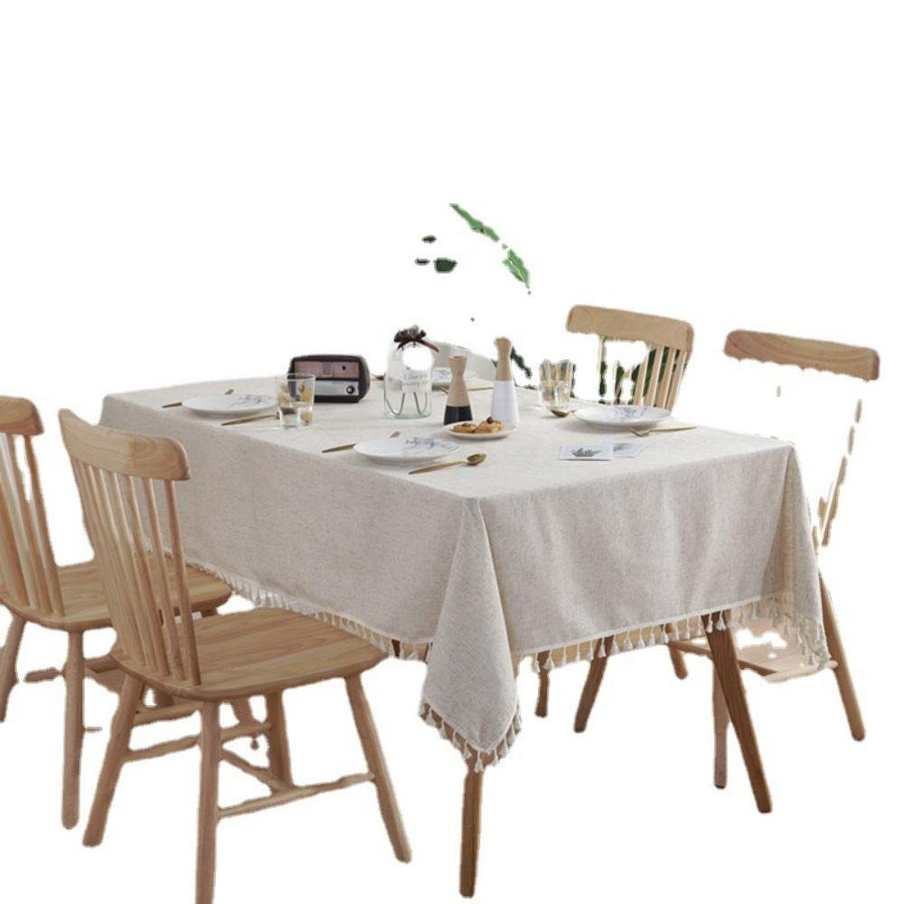 FELIXLEO Tischdecke Tischdecke Einfarbige mit Quasten, rechteckig, aus Baumwollleinen