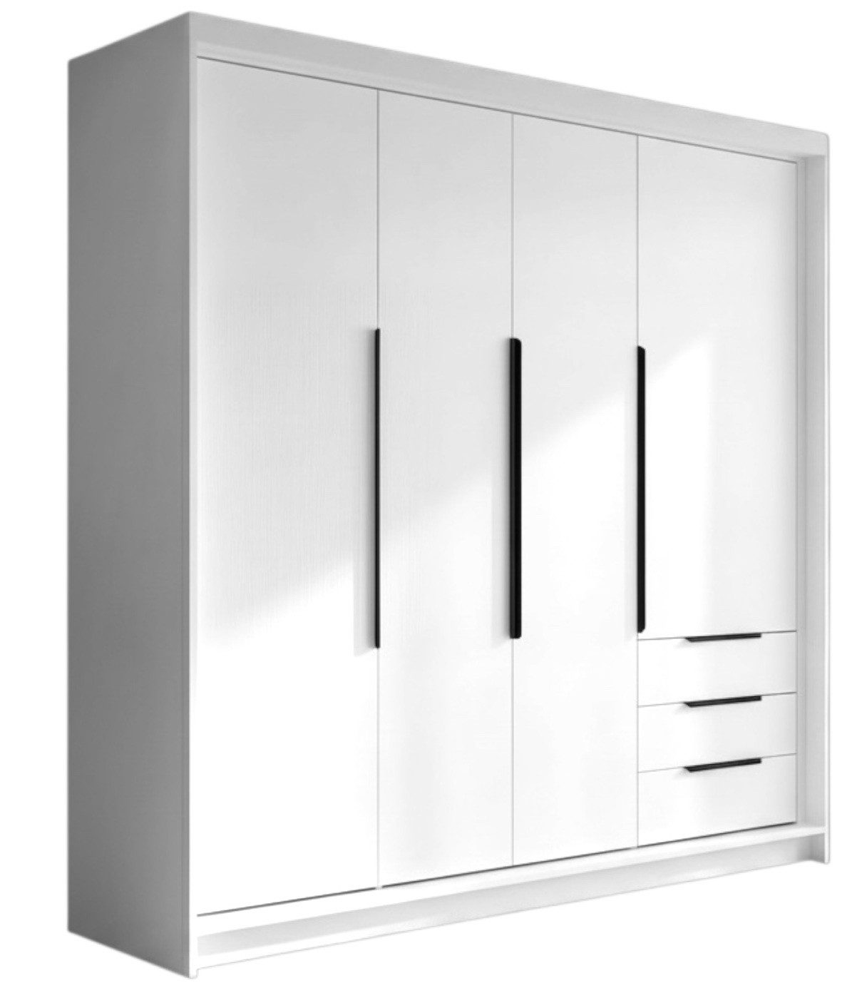 A&J MöbelLand GmbH Drehtürenschrank viertüriger Kleiderschrank mit Schubladen und Metallgriffen. (Geräumiger vier¬türiger Kleiderschrank mit Schubladen und Metallgriffen. Geräumiger Schrank mit einer Breite von 200 cm und Schubladen, ideal zur Aufbewahrun