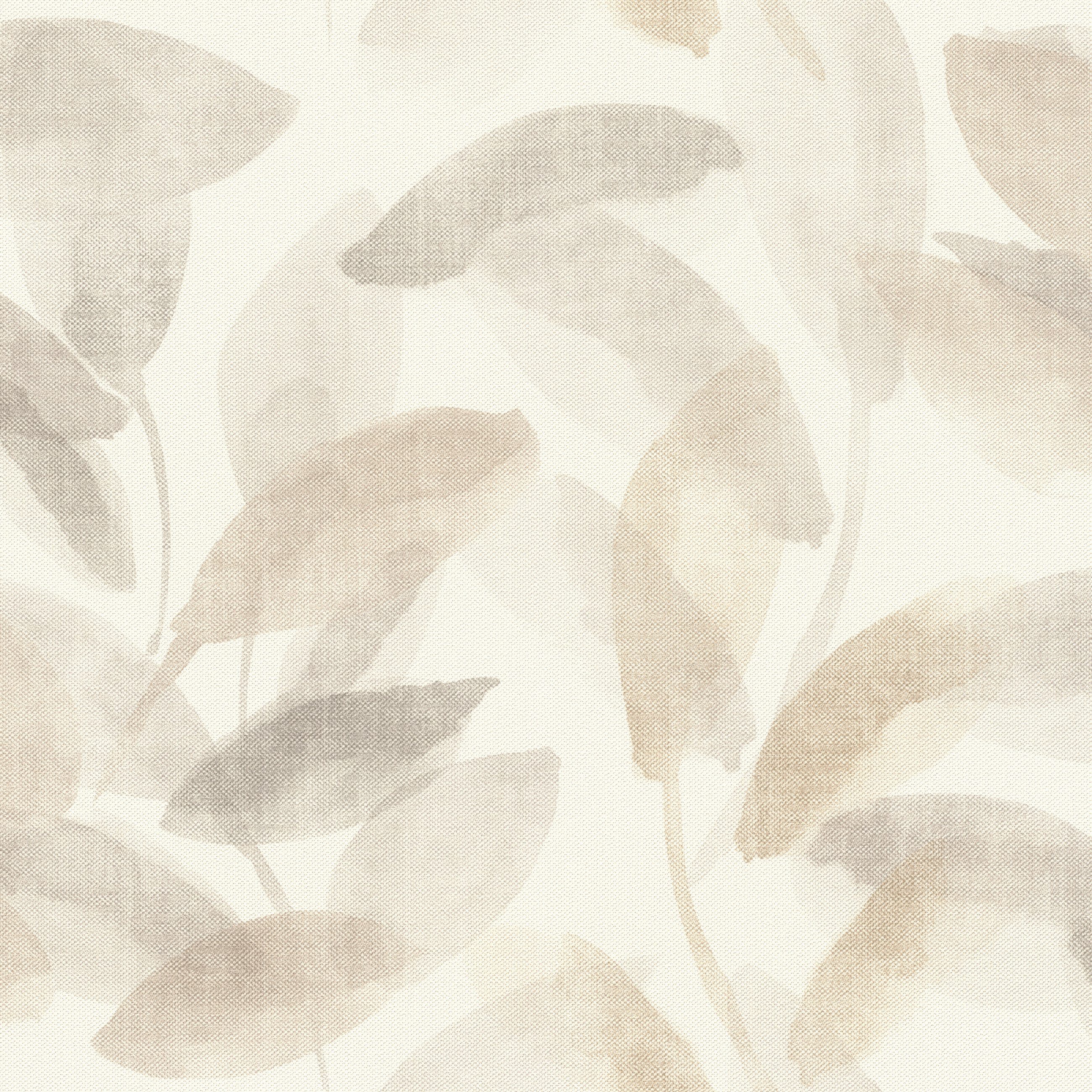 Rasch Vliestapete mit Blättern in Aquarelloptik in Beige - Liverna 416336, strukturiert, natürlich, matt, gemustert, botanisch, (1 Rolle, 1 St), Blätter, Aquarelloptik