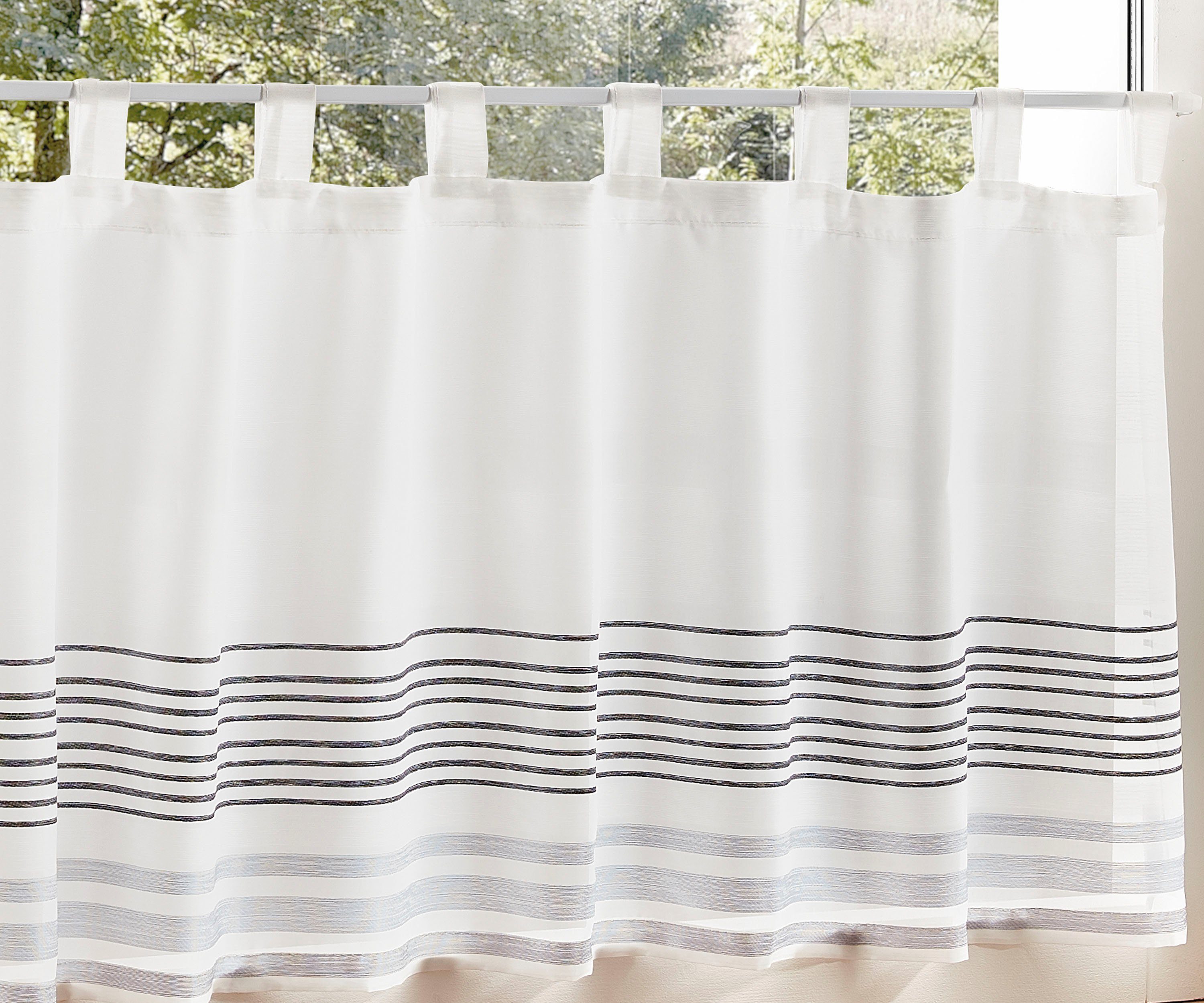 St), mit Voile, HxB: decolife, 45x140, Manu, halbtransparent, Scheibengardine Webstruktur Scheibengardine Schlaufen (1