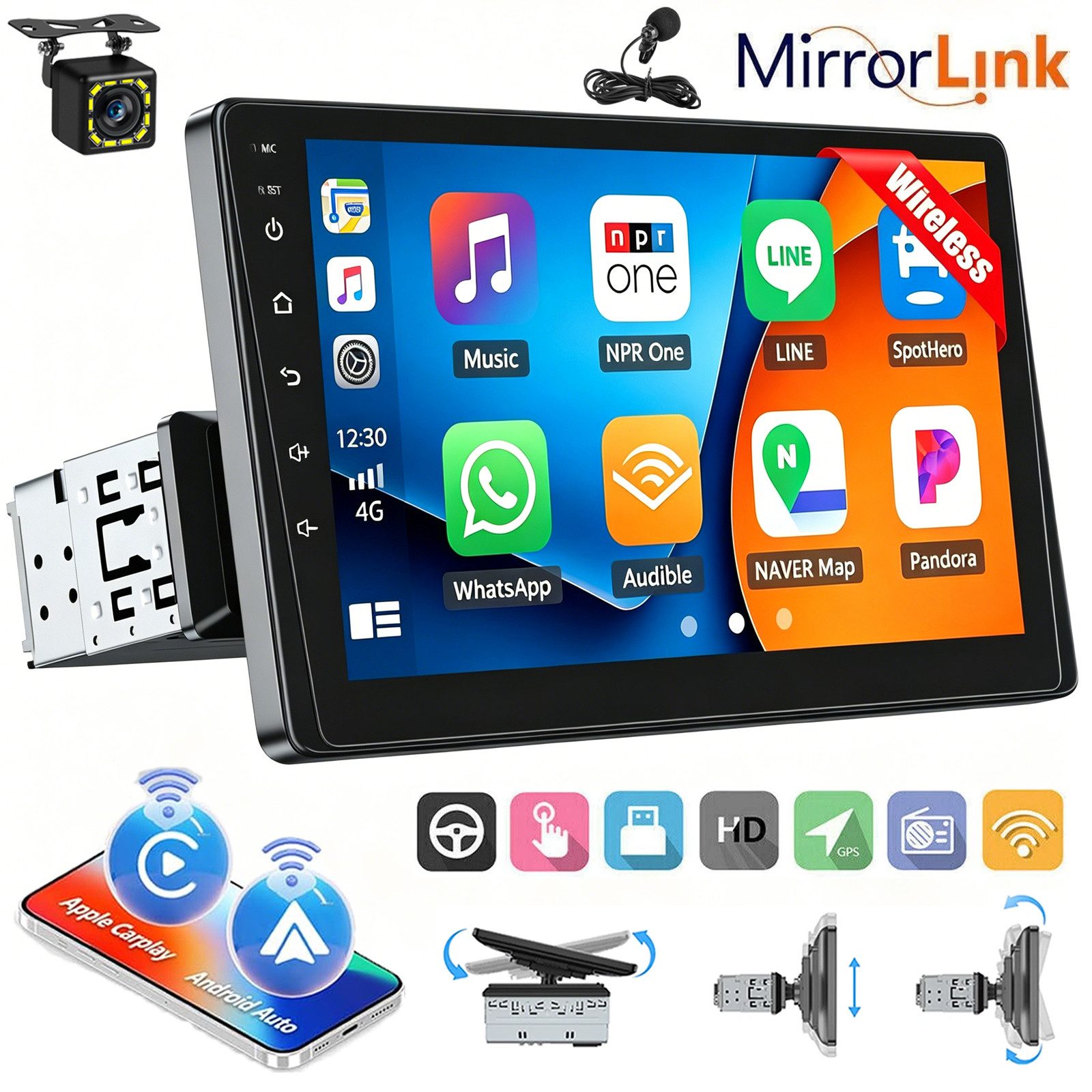 ESSGOO 9" 1-DIN Autoradio mit Touchscreen CarPlay Android Auto und Bluetooth Autoradio (AUX, 12CAM(optional), Single DIN, Apple Carplay Android Auto GPS Navi WIFI BT EQ)