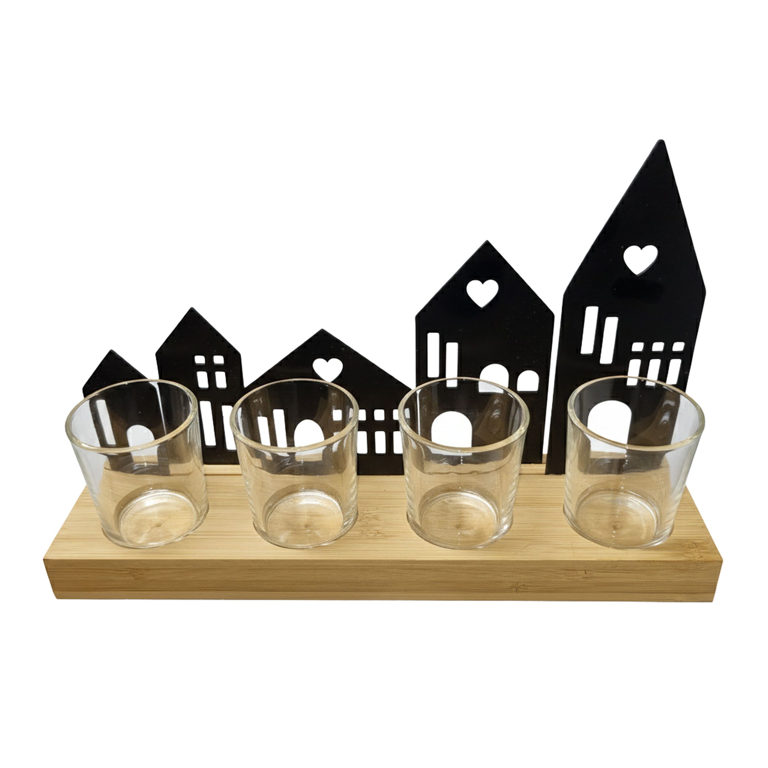 Teelichthalter Teelichthalter Häuser Silhouette / 18 cm / Metall / Schwarz