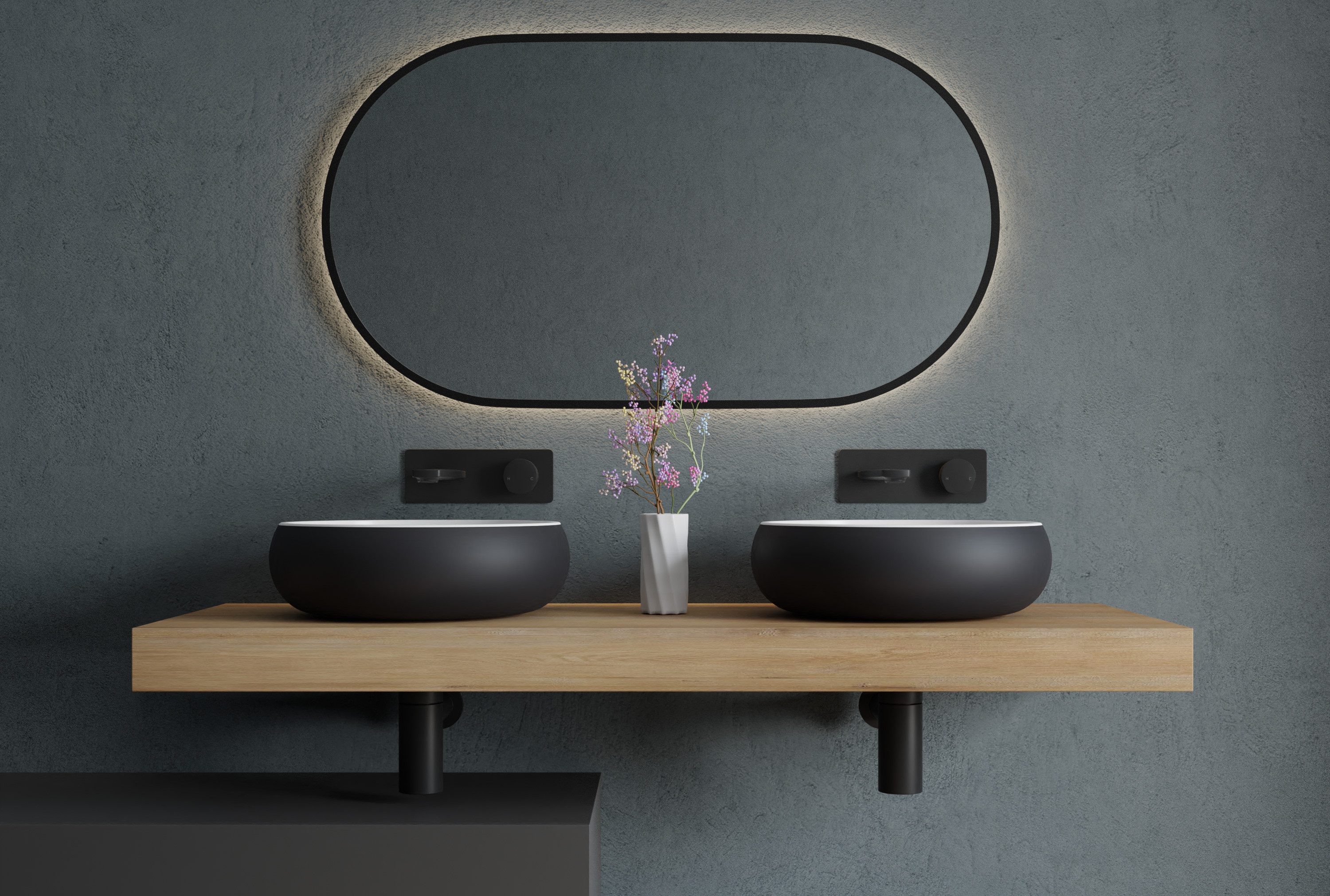 Bernstein Aufsatzwaschbecken NT8559 40cm Schwarz/Weiß matt, Aufsatzwaschbecken rund 40cm Schwarz-Weiß inkl Pop-up