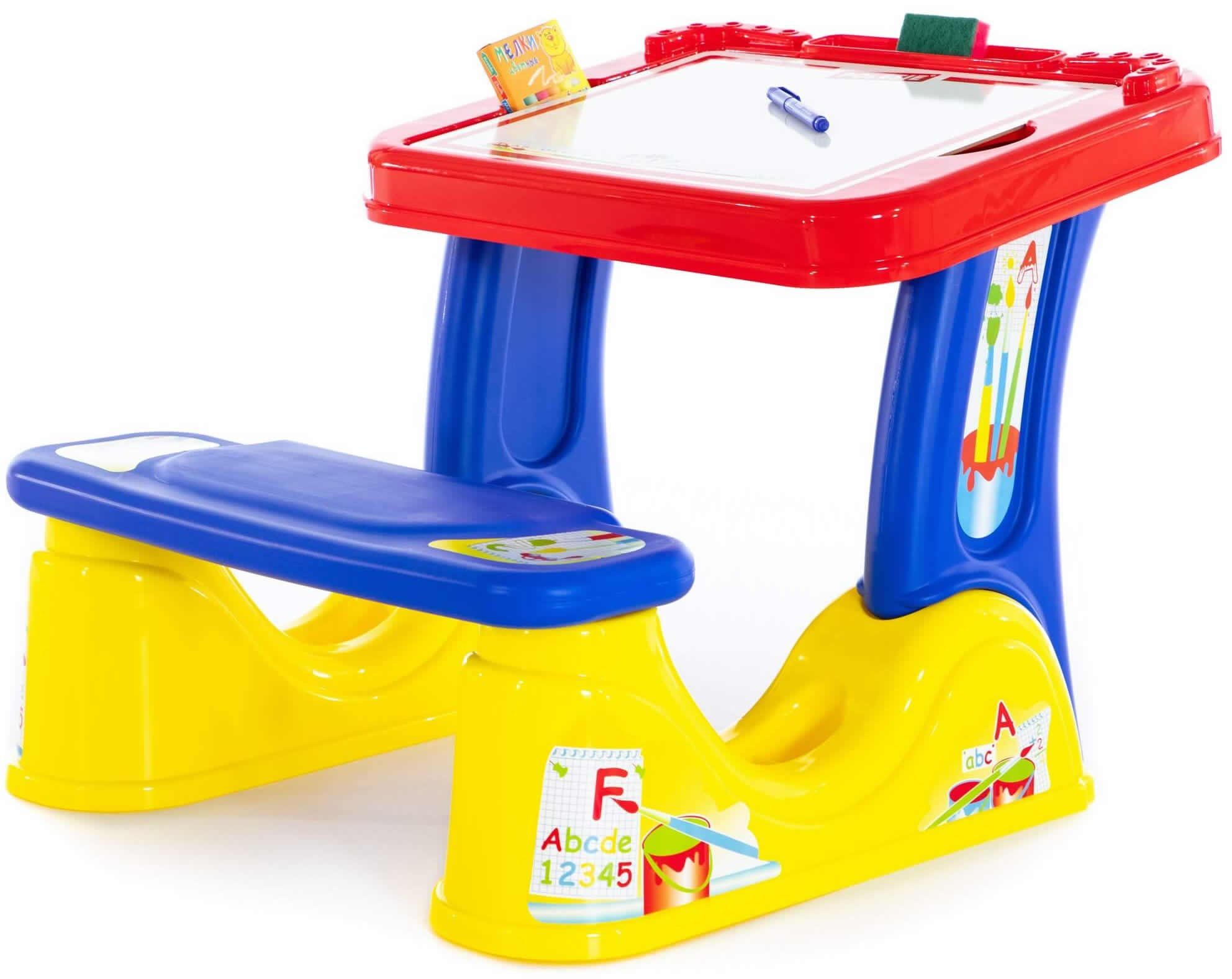 Polesie Kinderschreibtisch Vorschulkind-Set Kinder Schulbank Schreibtisch Sitzbank und Zubehör